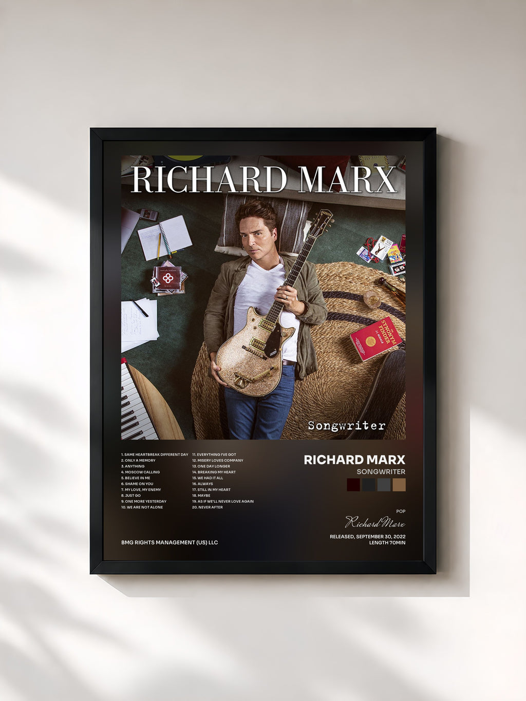 #noir Tableau de l'album Songwriter de Richard Marx, cadre noir, imprimé et encadré en France