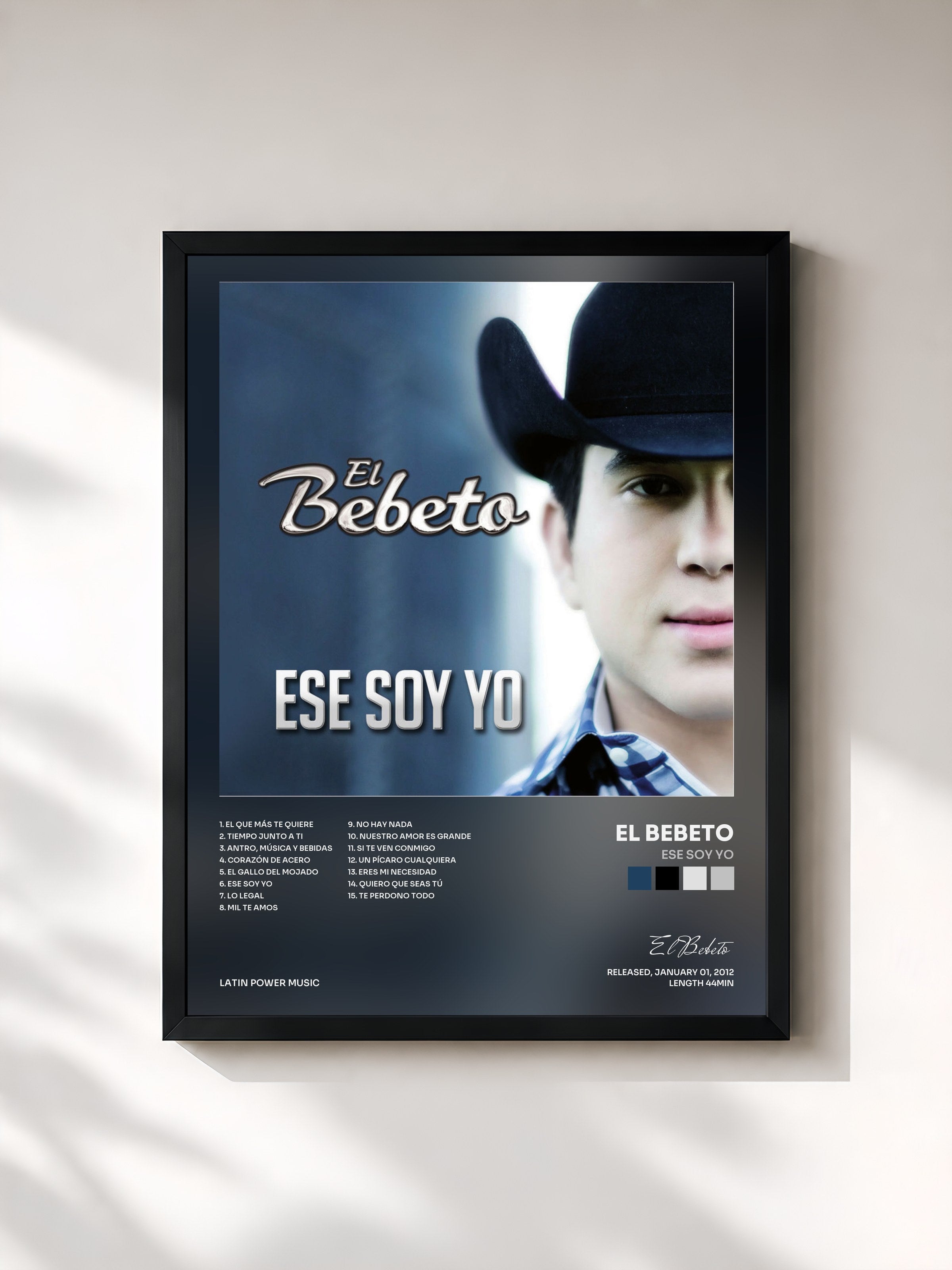 #noir Tableau de l'album Ese Soy Yo de El Bebeto, cadre noir, imprimé et encadré en France