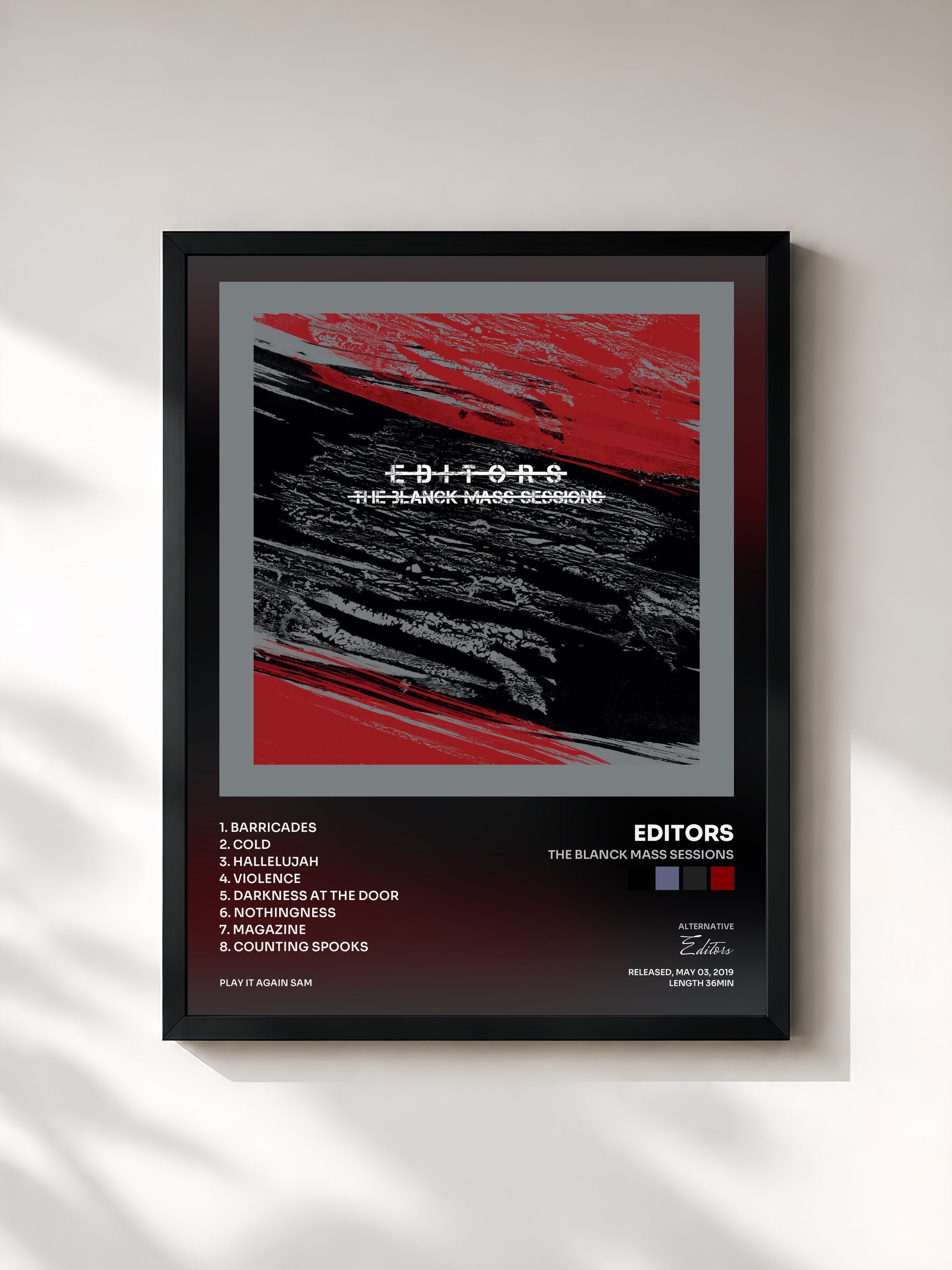 #noir Tableau de l'album The Blanck Mass Sessions de Editors, cadre noir, imprimé et encadré en France