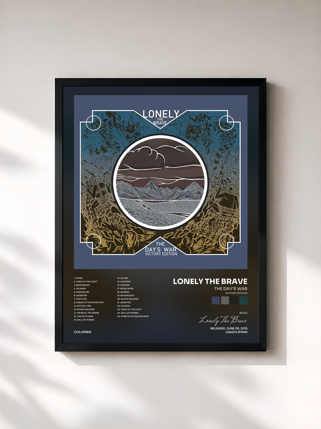 #noir Tableau de l'album The Day's War (Victory Edition) de Lonely The Brave, cadre noir, imprimé et encadré en France