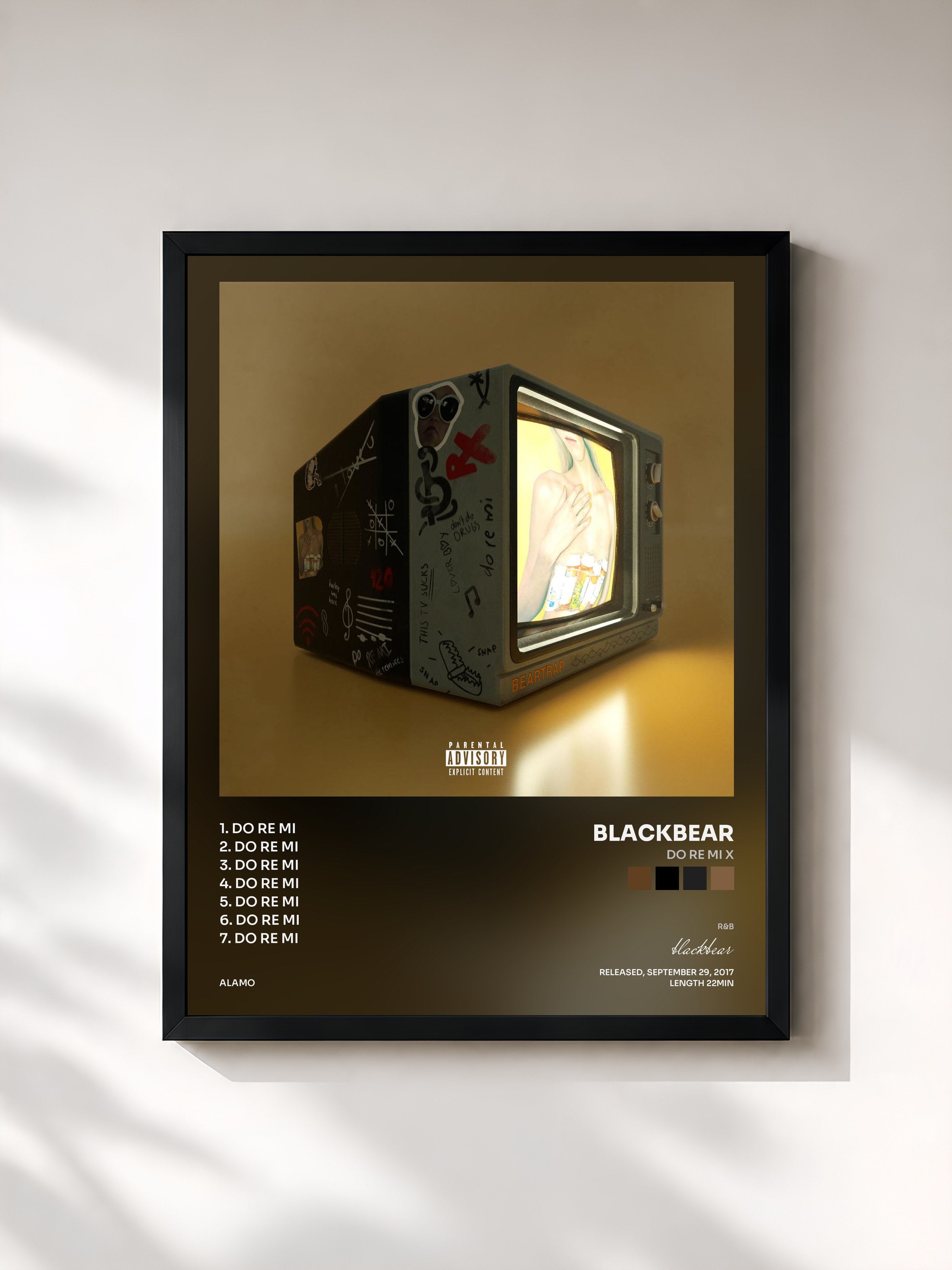 #noir Tableau de l'album do re mi X de blackbear, cadre noir, imprimé et encadré en France