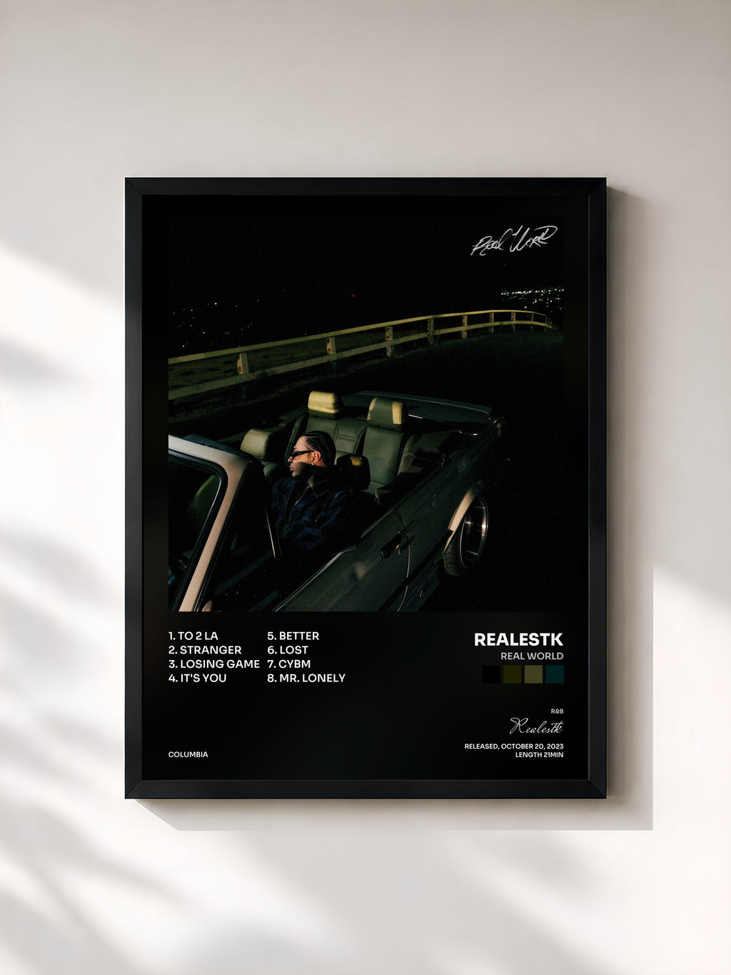 #noir Tableau de l'album Real World de Realestk, cadre noir, imprimé et encadré en France