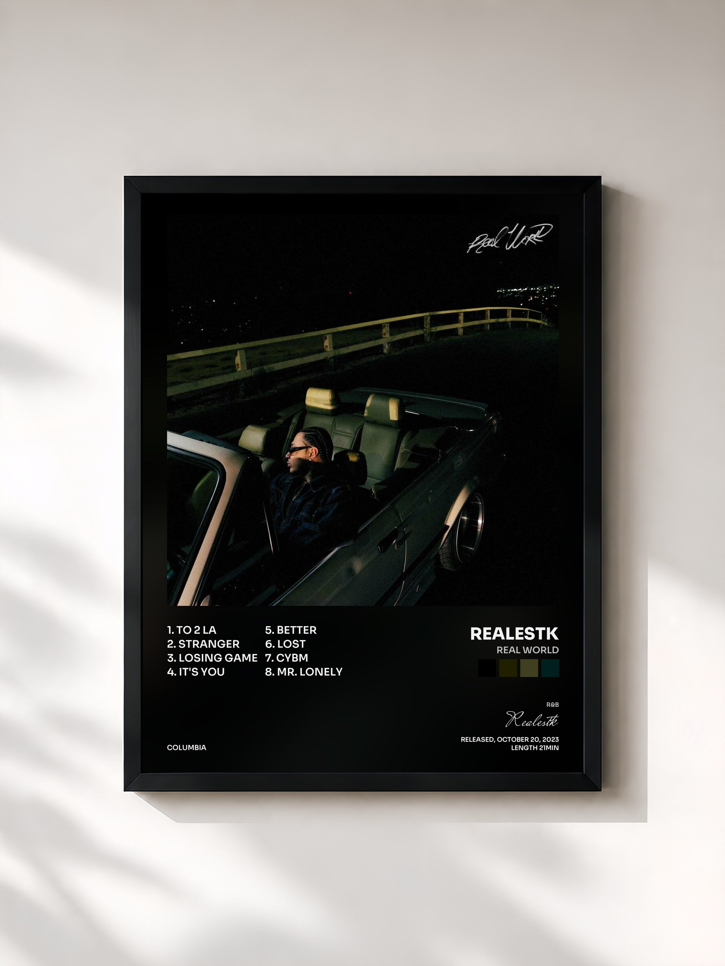 #noir Tableau de l'album Real World de Realestk, cadre noir, imprimé et encadré en France