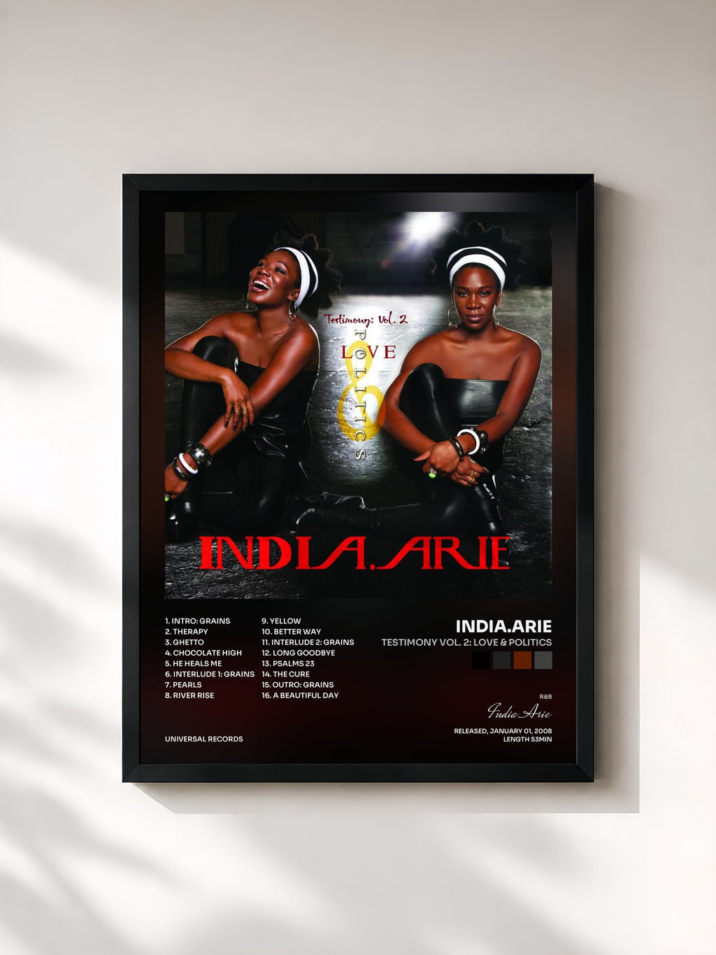#noir TESTIMONY VOL. 2: LOVE & POLITICS von India.Arie als gerahmter Kunstdruck, schwarzer Rahmen, gedruckt und gerahmt in Frankreich
