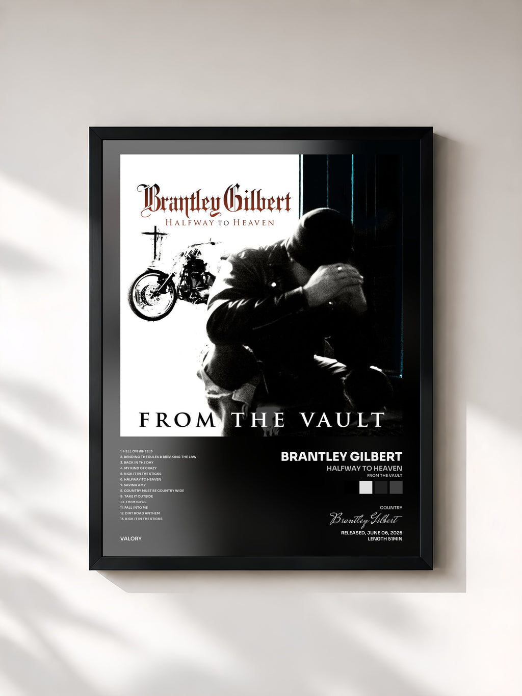 #noir Tableau de l'album Halfway To Heaven (From The Vault) de Brantley Gilbert, cadre noir, imprimé et encadré en France