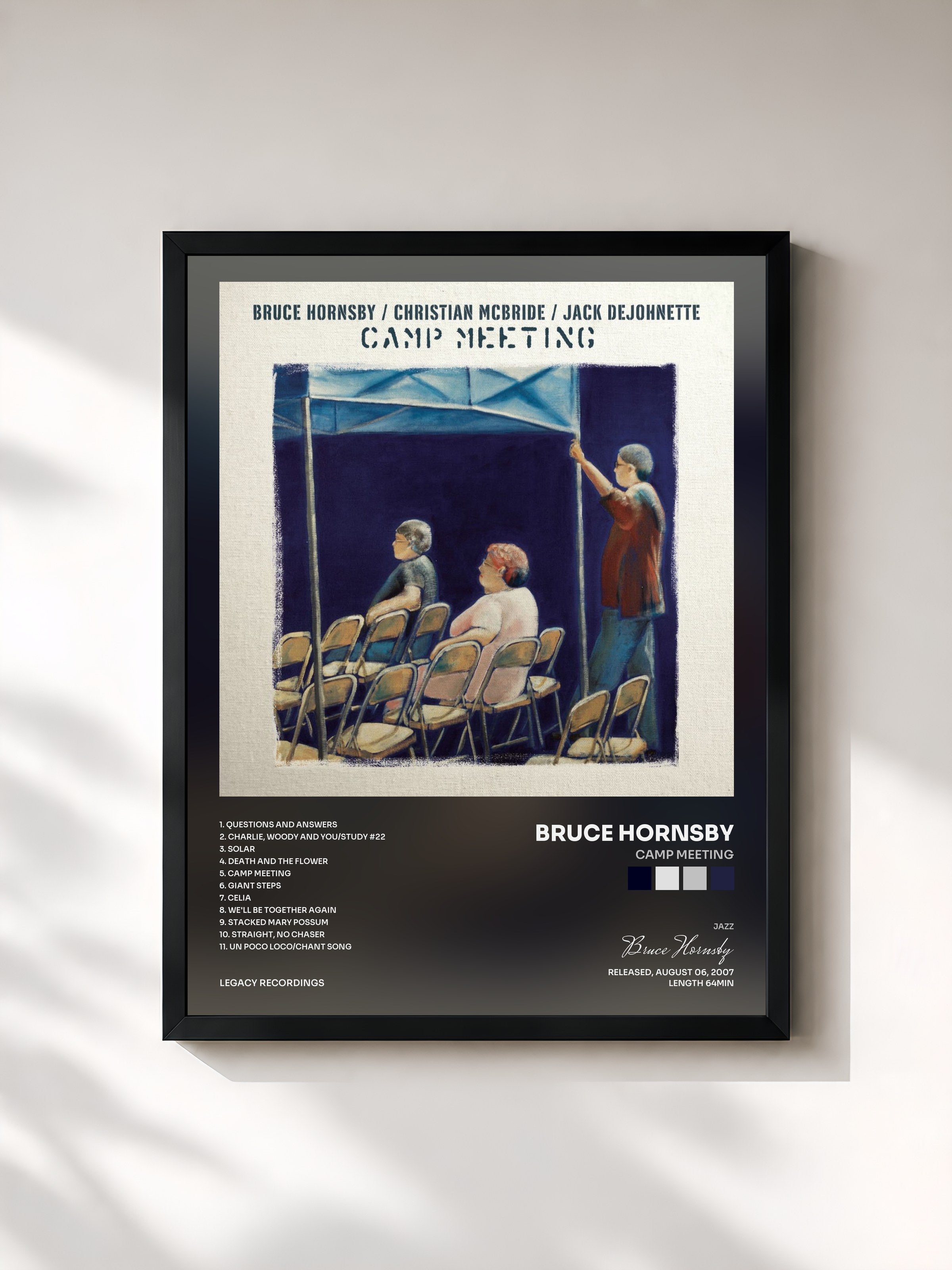 #noir Tableau de l'album Camp Meeting de Bruce Hornsby, cadre noir, imprimé et encadré en France