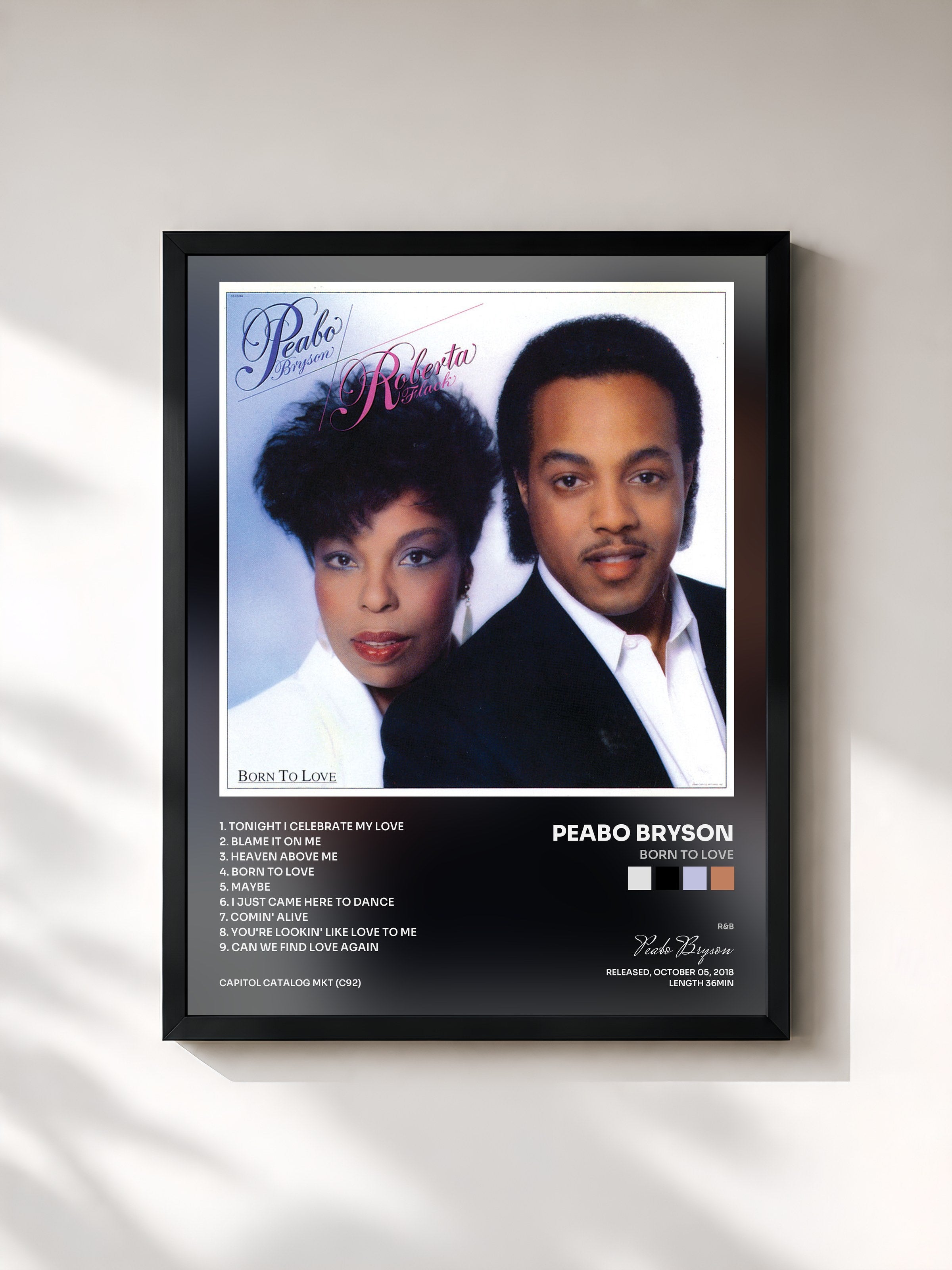 #noir Tableau de l'album Born To Love de Peabo Bryson, cadre noir, imprimé et encadré en France