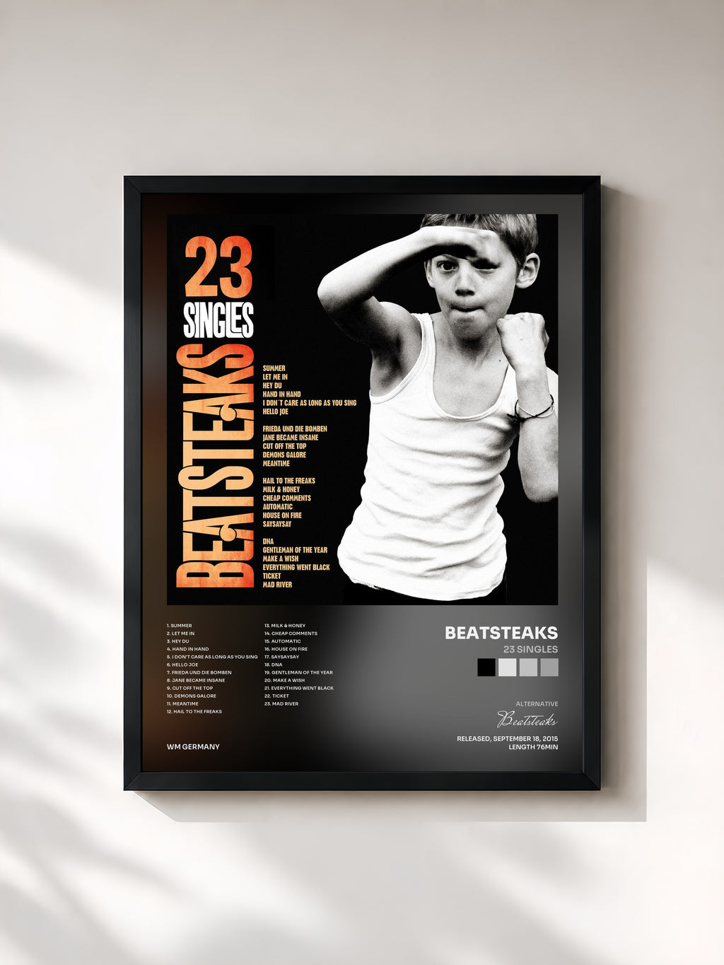 #noir Tableau de l'album 23 Singles de Beatsteaks, cadre noir, imprimé et encadré en France