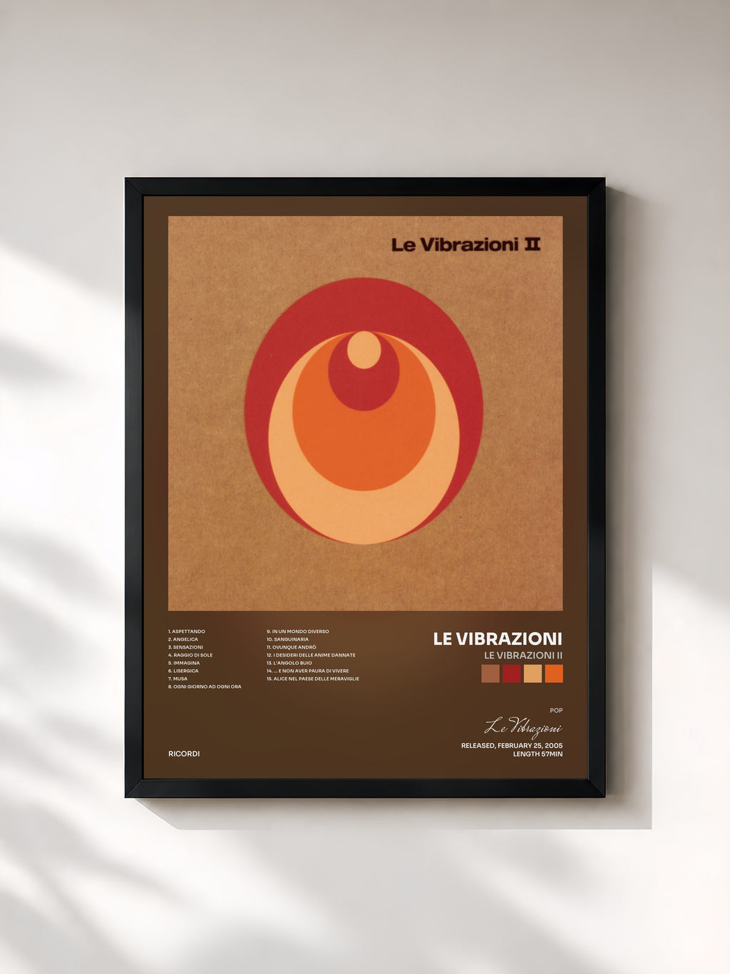 #noir Tableau de l'album Le Vibrazioni II de Le Vibrazioni, cadre noir, imprimé et encadré en France
