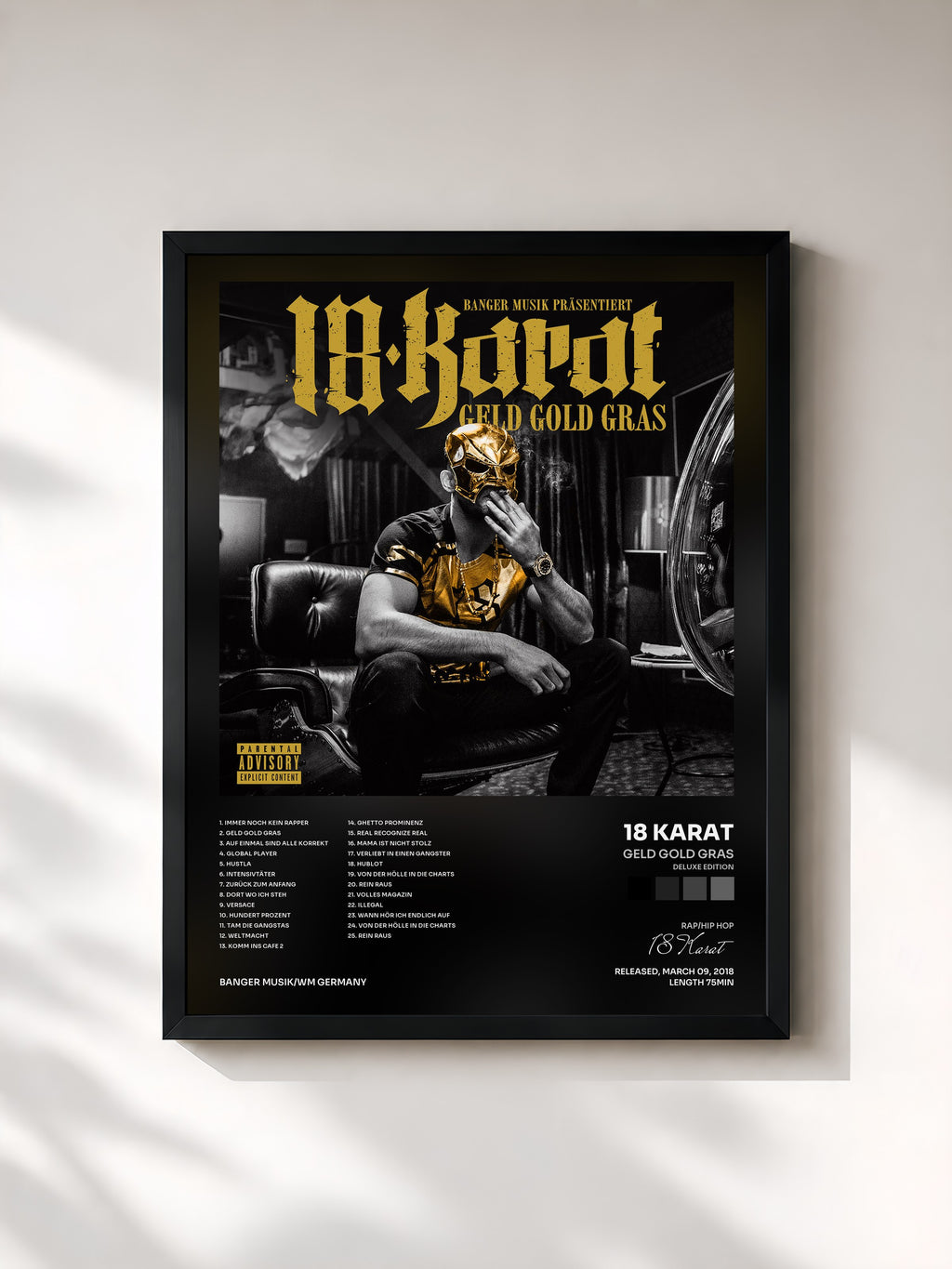 #noir Tableau de l'album Geld Gold Gras (Deluxe Edition) de 18 Karat, cadre noir, imprimé et encadré en France