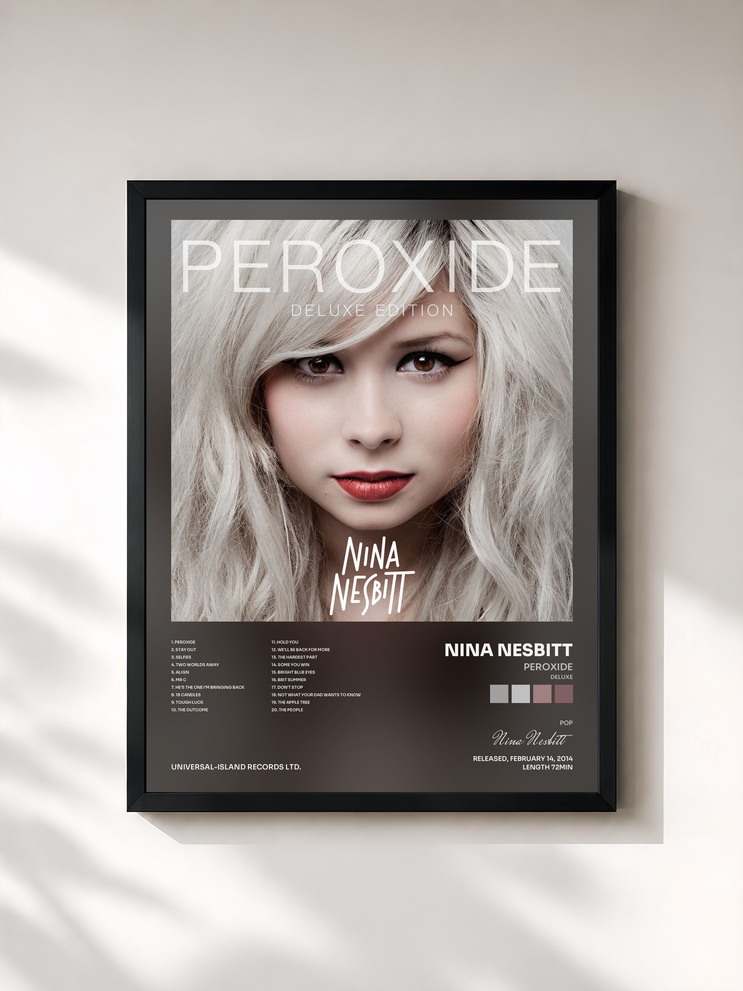 #noir Tableau de l'album Peroxide (Deluxe) de Nina Nesbitt, cadre noir, imprimé et encadré en France