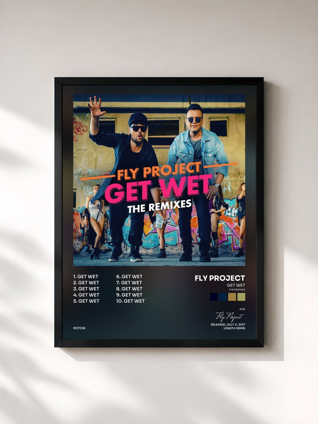#noir Tableau de l'album Get Wet (The Remixes) de Fly Project, cadre noir, imprimé et encadré en France