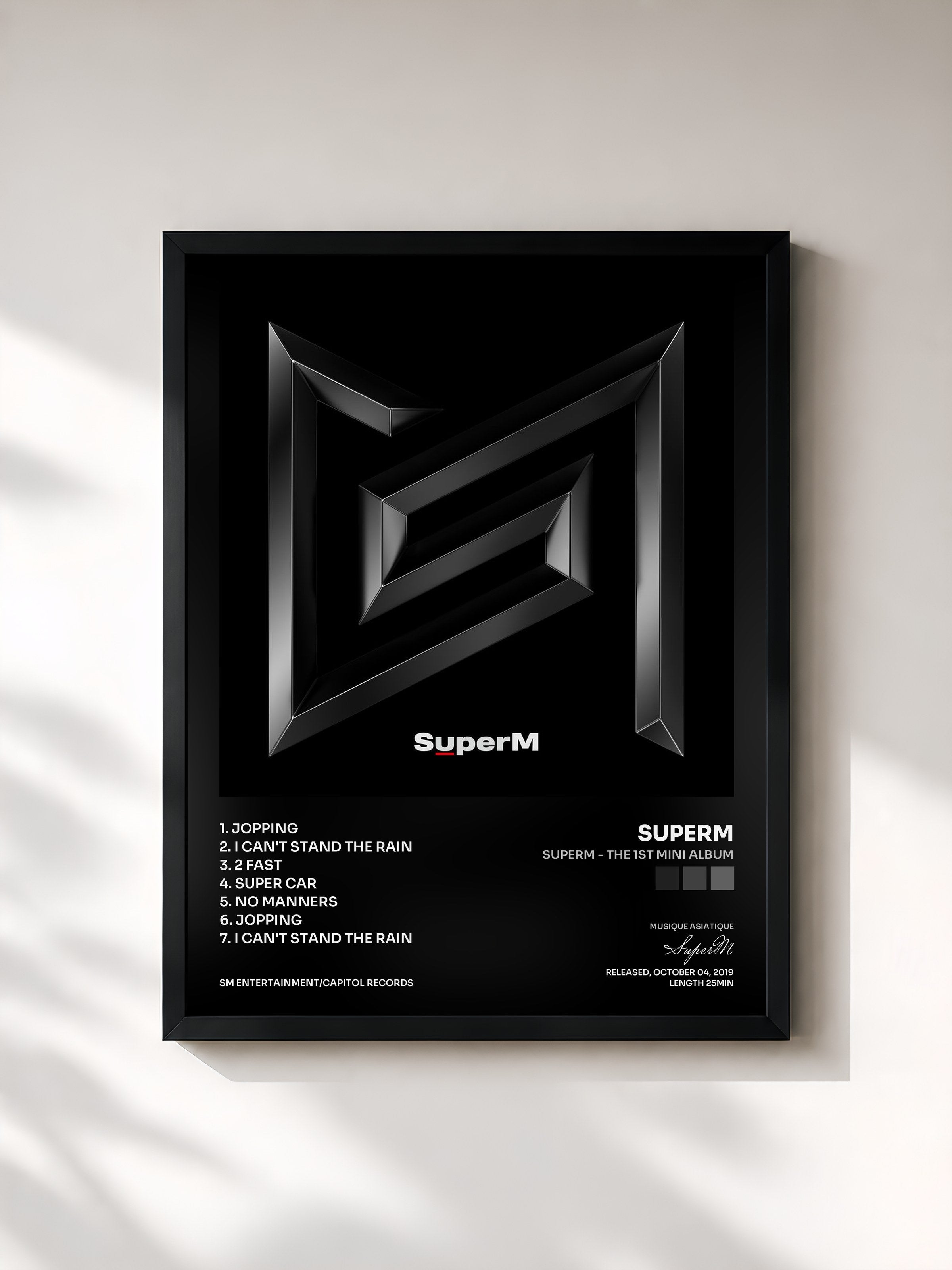#noir Tableau de l'album SuperM - The 1st Mini Album de SuperM, cadre noir, imprimé et encadré en France