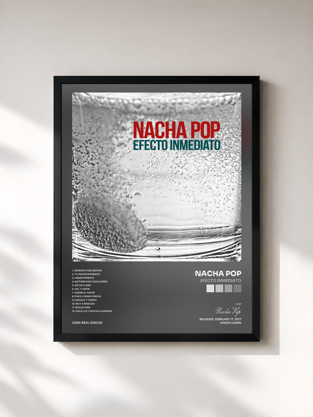 #noir Tableau de l'album Efecto Inmediato de Nacha Pop, cadre noir, imprimé et encadré en France