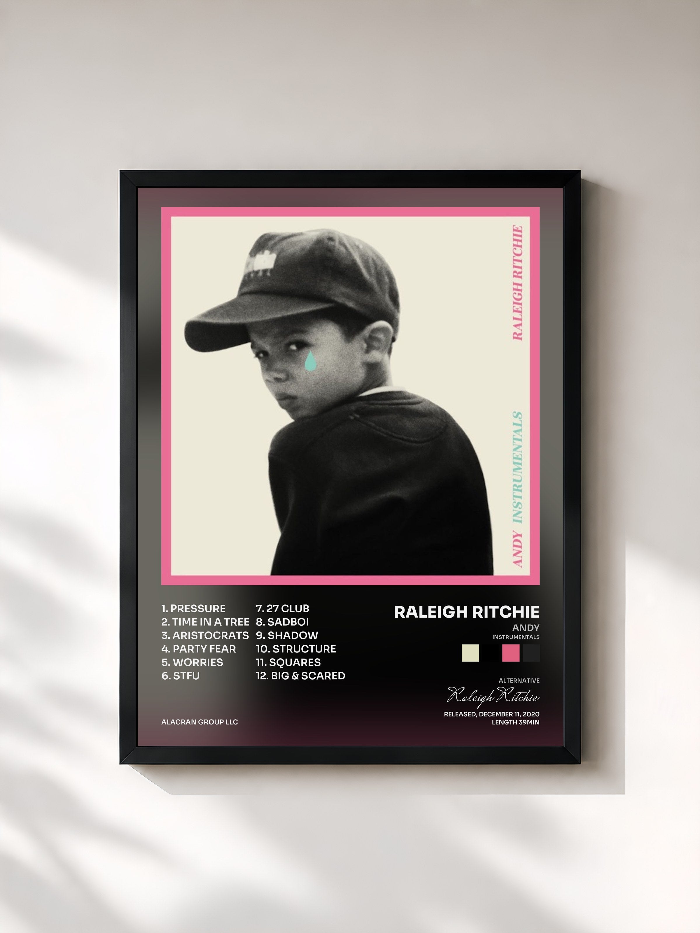 #noir Tableau de l'album Andy (Instrumentals) de Raleigh Ritchie, cadre noir, imprimé et encadré en France