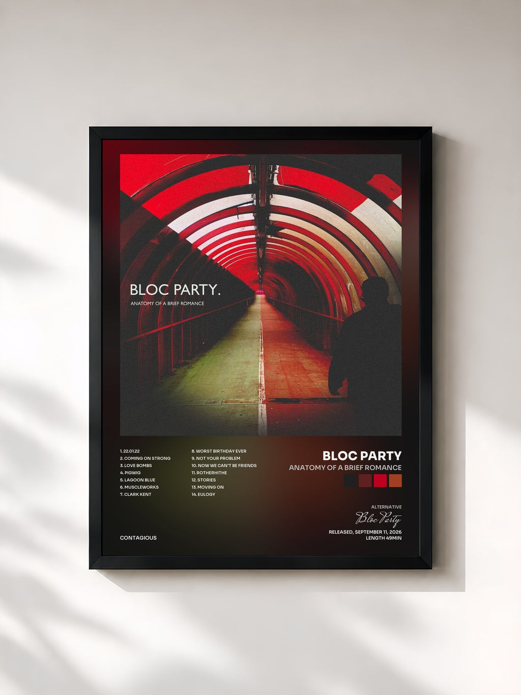 #noir Tableau de l'album Anatomy Of A Brief Romance de Bloc Party, cadre noir, imprimé et encadré en France
