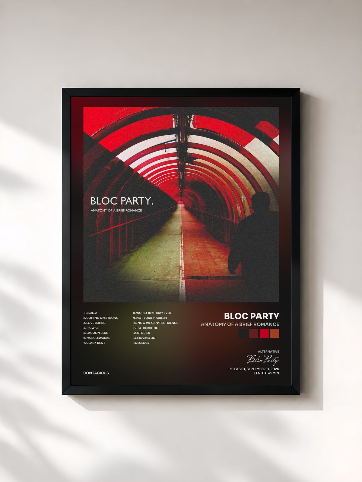 #noir Tableau de l'album Anatomy Of A Brief Romance de Bloc Party, cadre noir, imprimé et encadré en France