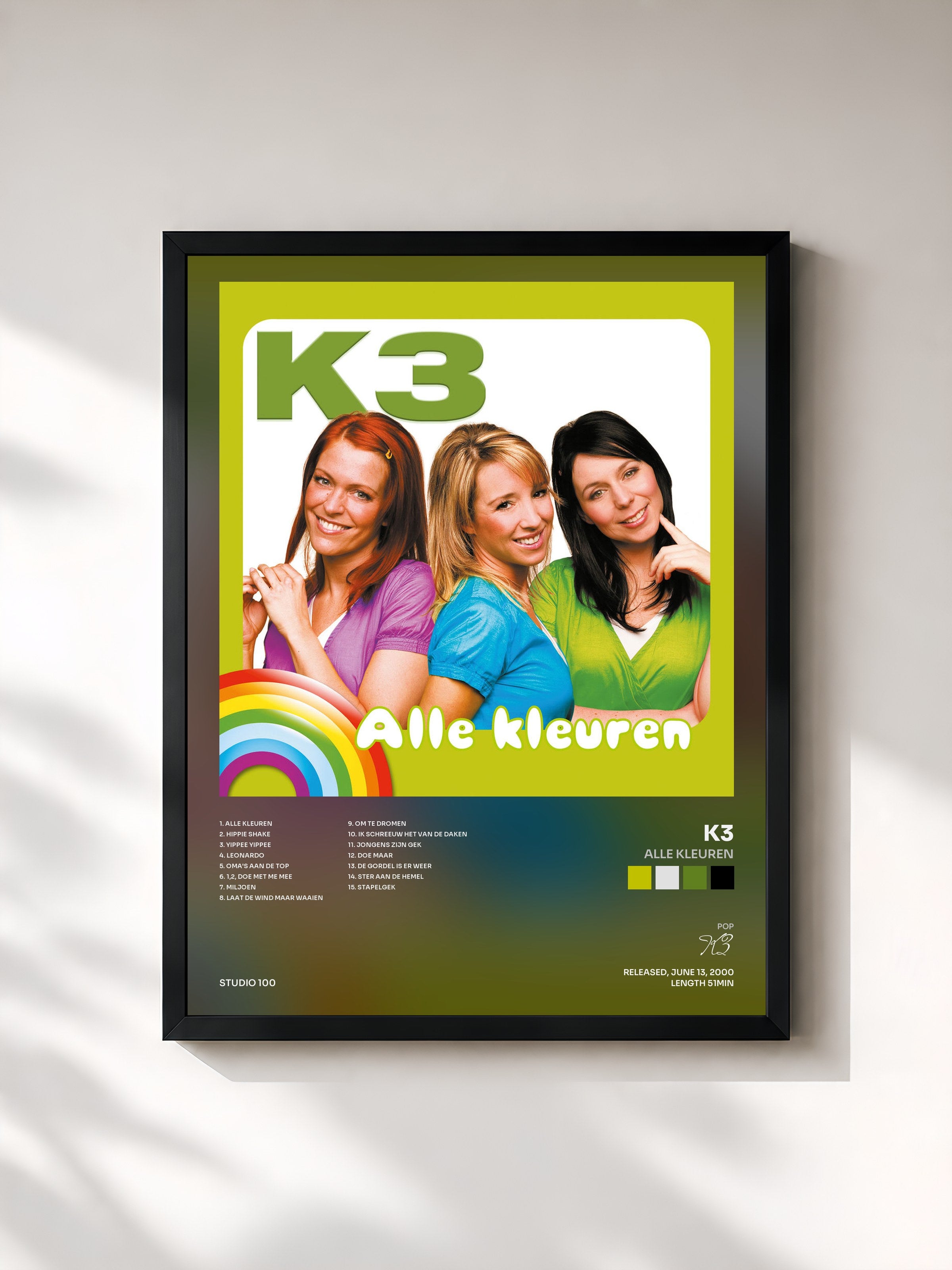 #noir Tableau de l'album Alle Kleuren de K3, cadre noir, imprimé et encadré en France