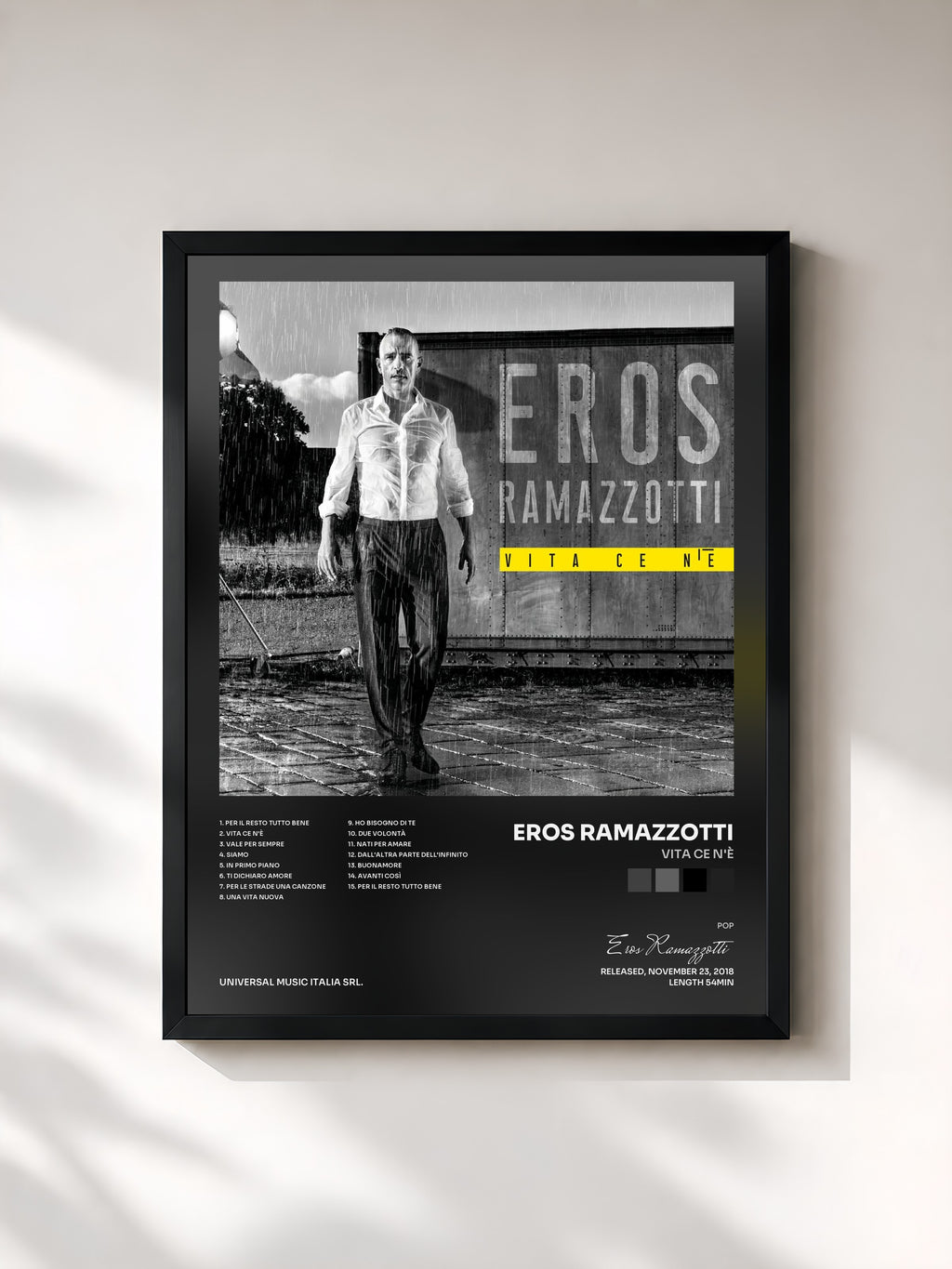 #noir Tableau de l'album Vita Ce N'è de Eros Ramazzotti, cadre noir, imprimé et encadré en France