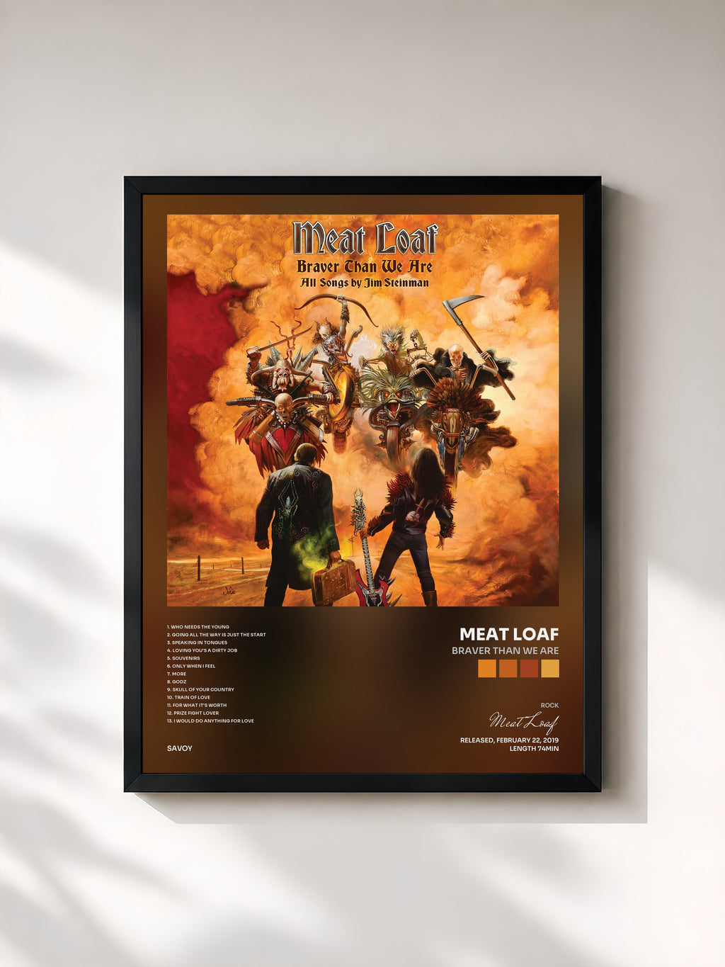 #noir Tableau de l'album Braver Than We Are de Meat Loaf, cadre noir, imprimé et encadré en France