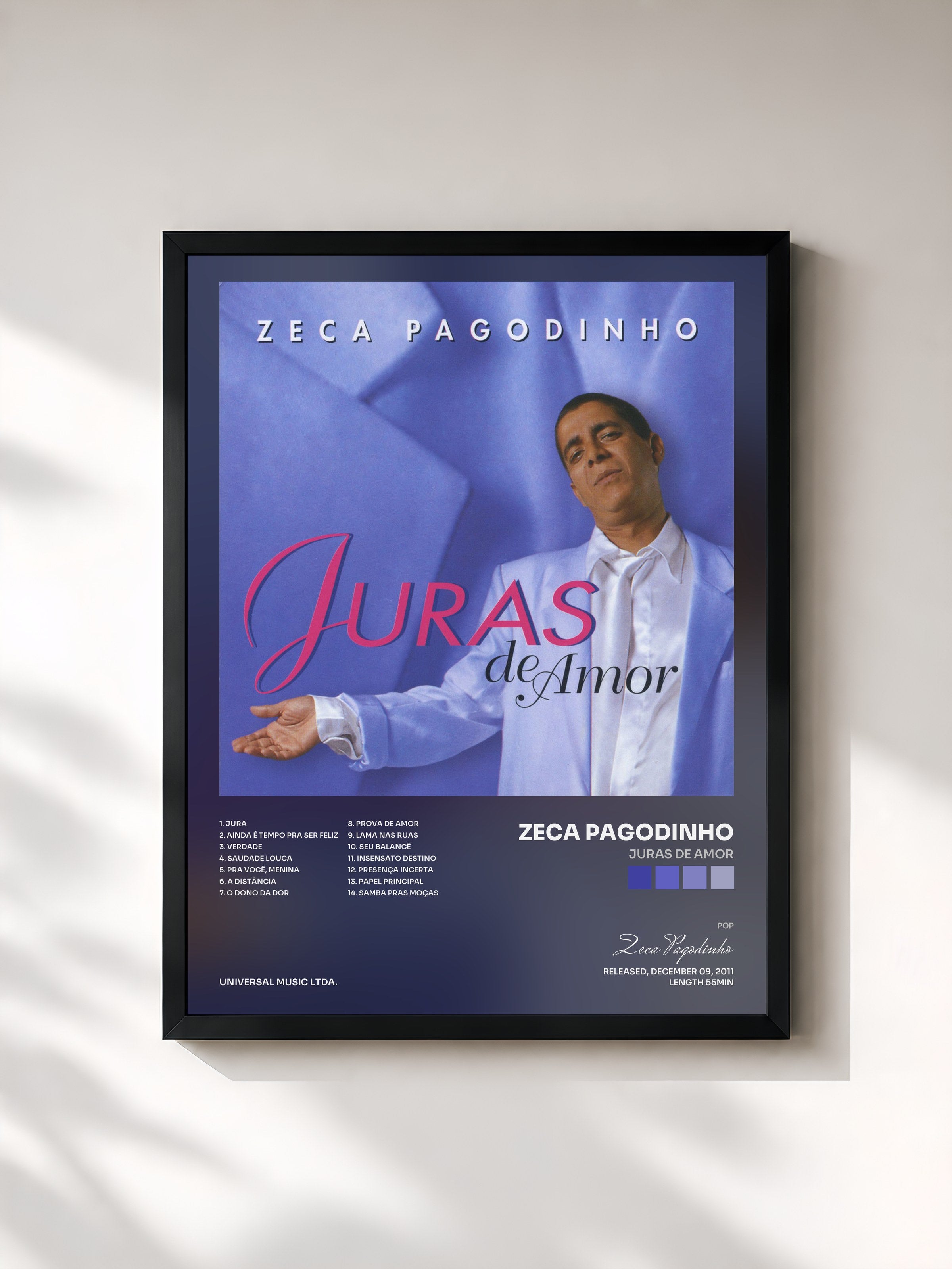 #noir Tableau de l'album Juras De Amor de Zeca Pagodinho, cadre noir, imprimé et encadré en France