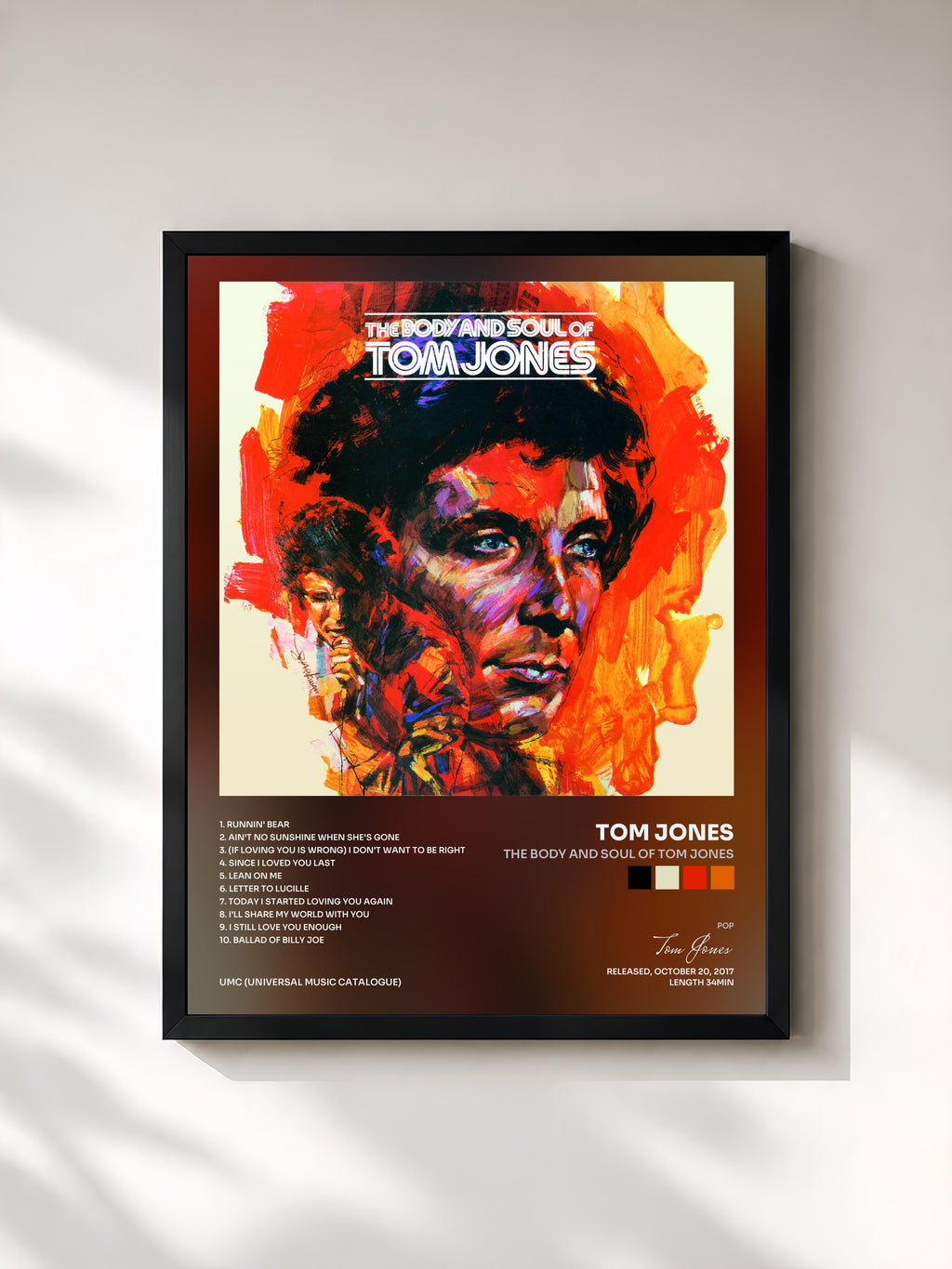 #noir Tableau de l'album The Body And Soul Of Tom Jones de Tom Jones, cadre noir, imprimé et encadré en France