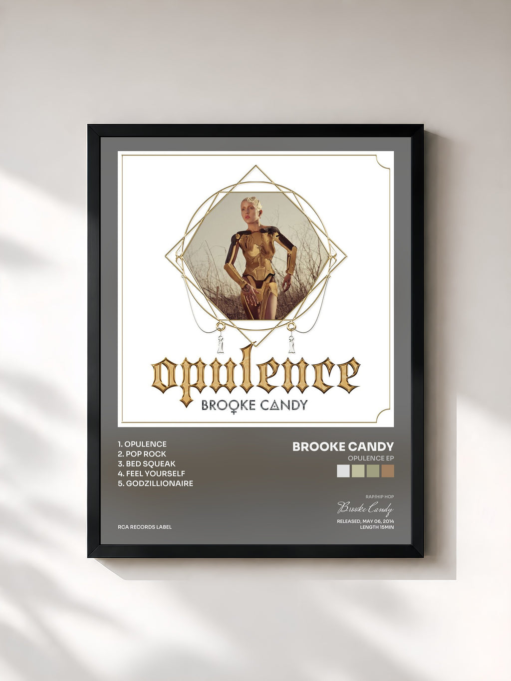 #noir Tableau de l'album Opulence EP de Brooke Candy, cadre noir, imprimé et encadré en France