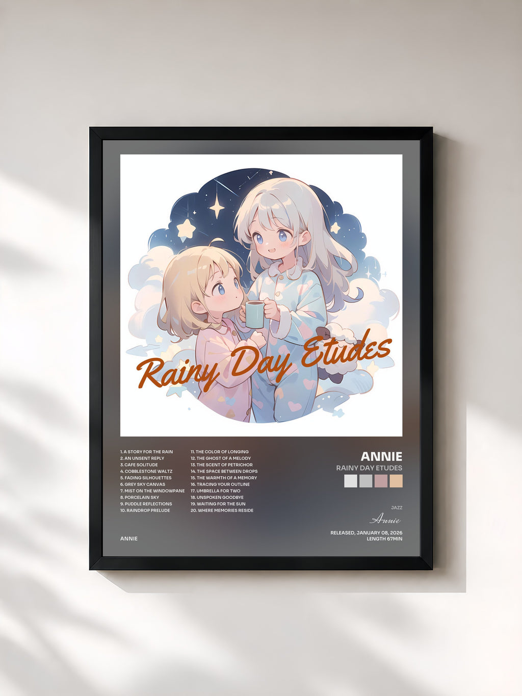 #noir Tableau de l'album Rainy Day Etudes de Annie, cadre noir, imprimé et encadré en France