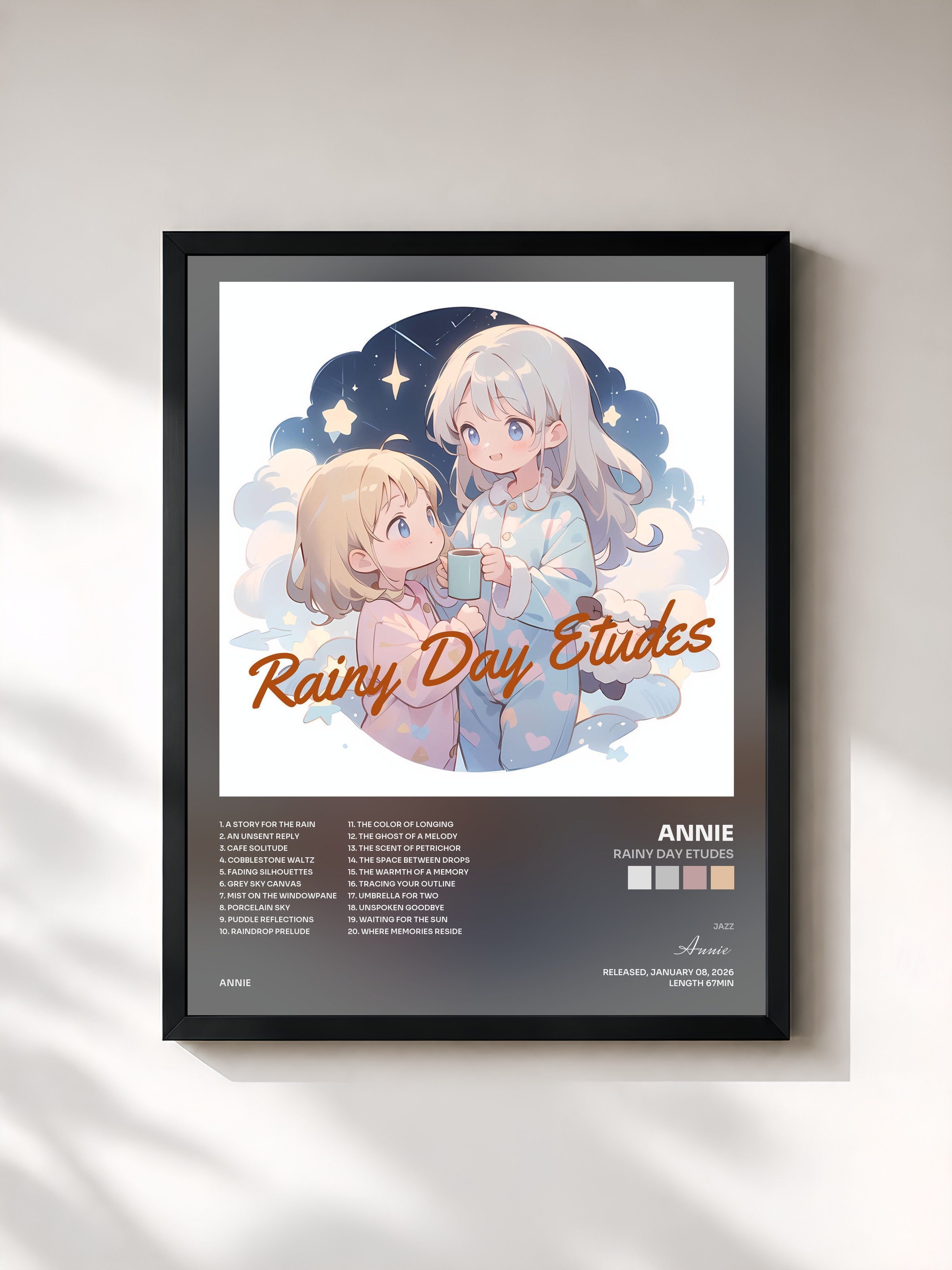 #noir Tableau de l'album Rainy Day Etudes de Annie, cadre noir, imprimé et encadré en France