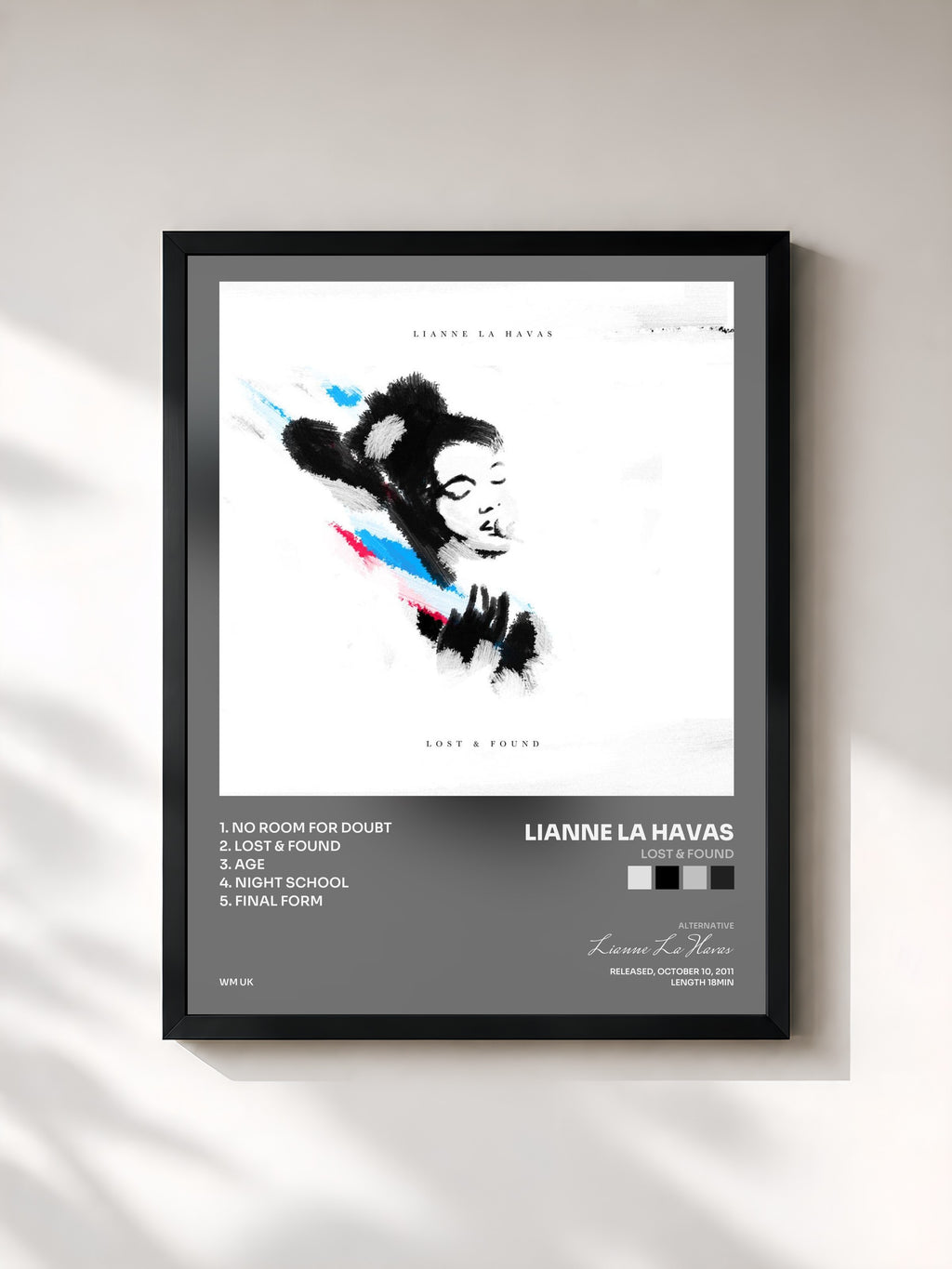 #noir Tableau de l'album Lost & Found de Lianne La Havas, cadre noir, imprimé et encadré en France