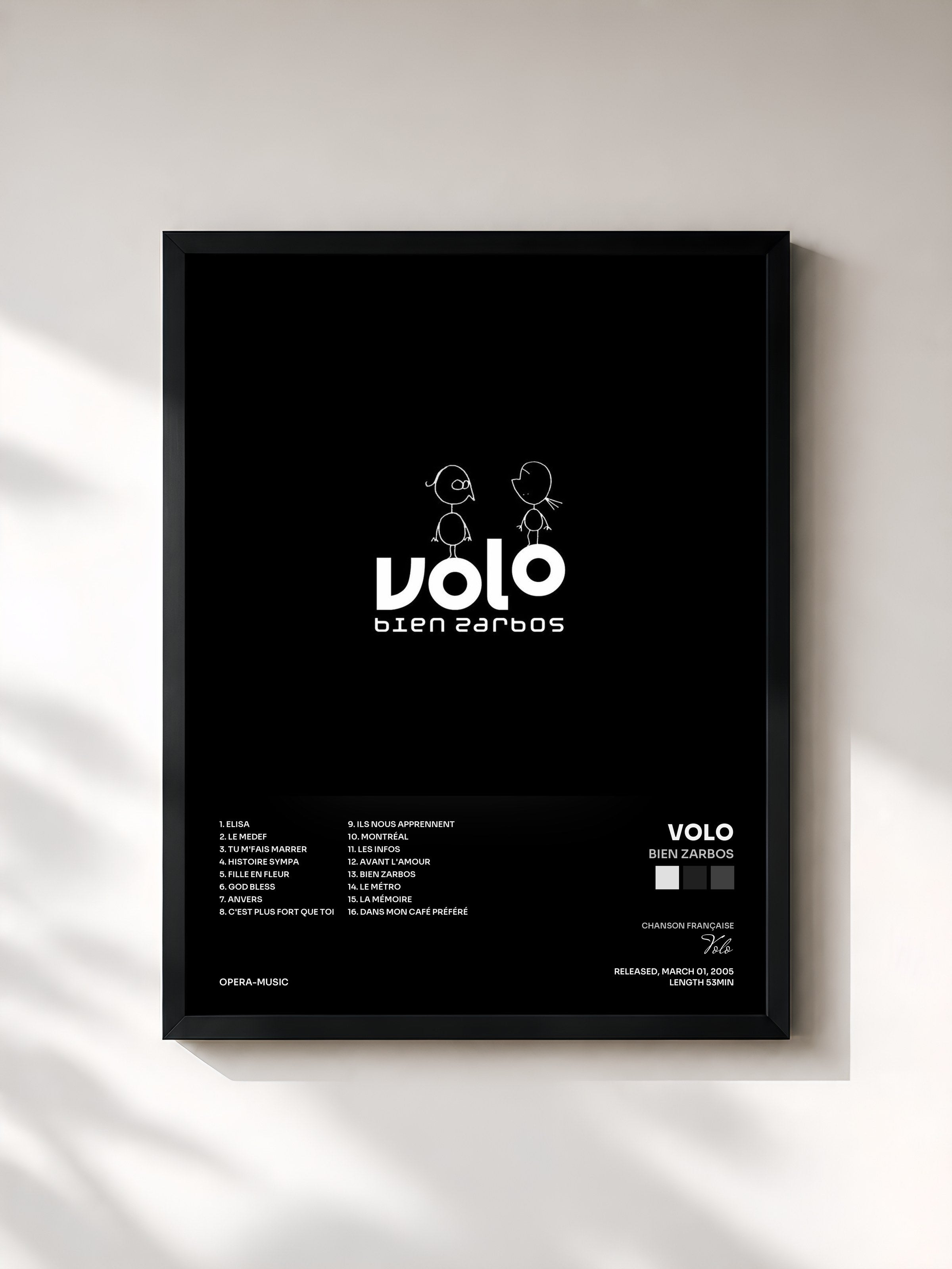 #noir Tableau de l'album Bien Zarbos de Volo, cadre noir, imprimé et encadré en France