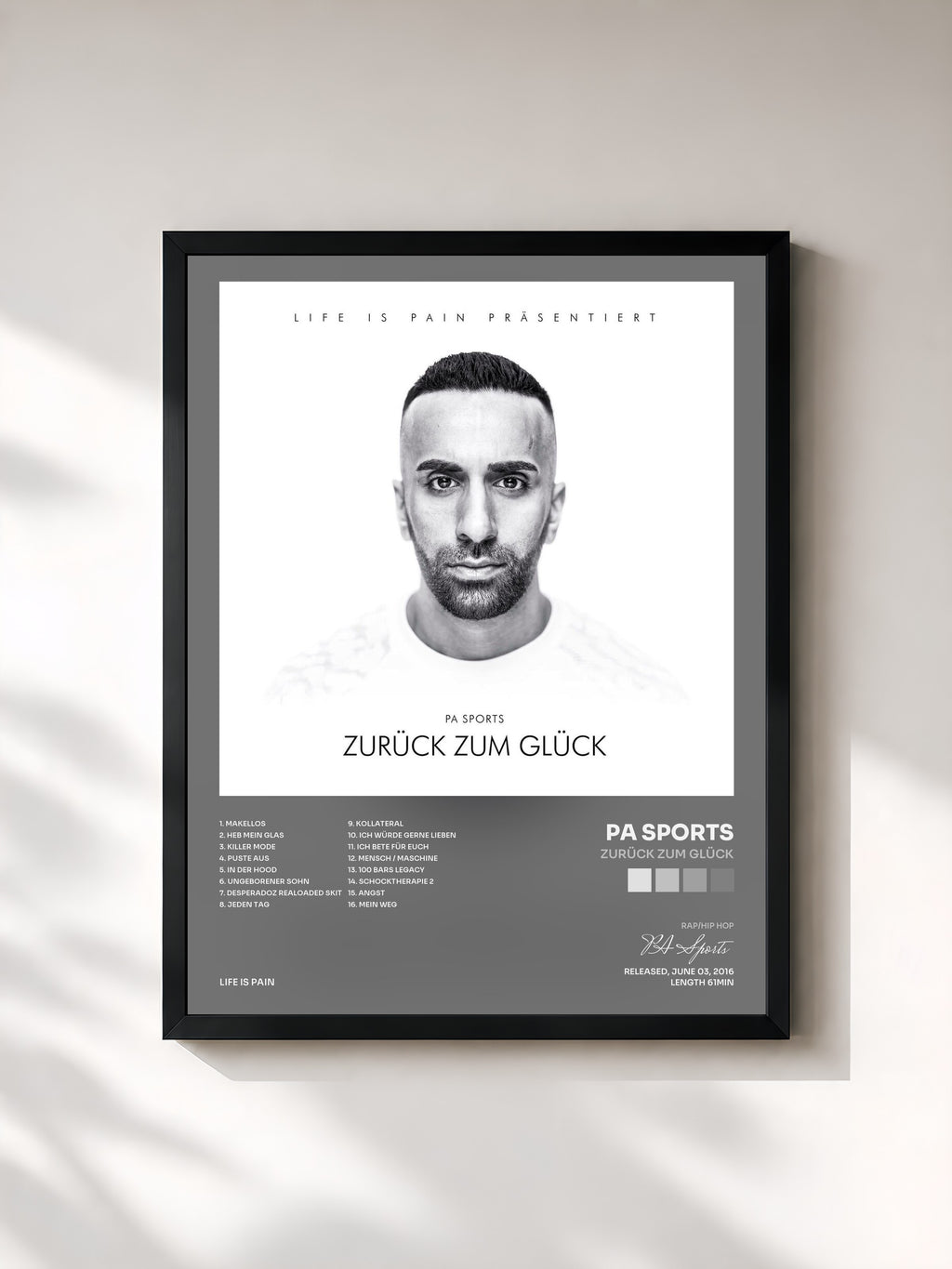 #noir Tableau de l'album Zurück zum Glück de PA Sports, cadre noir, imprimé et encadré en France