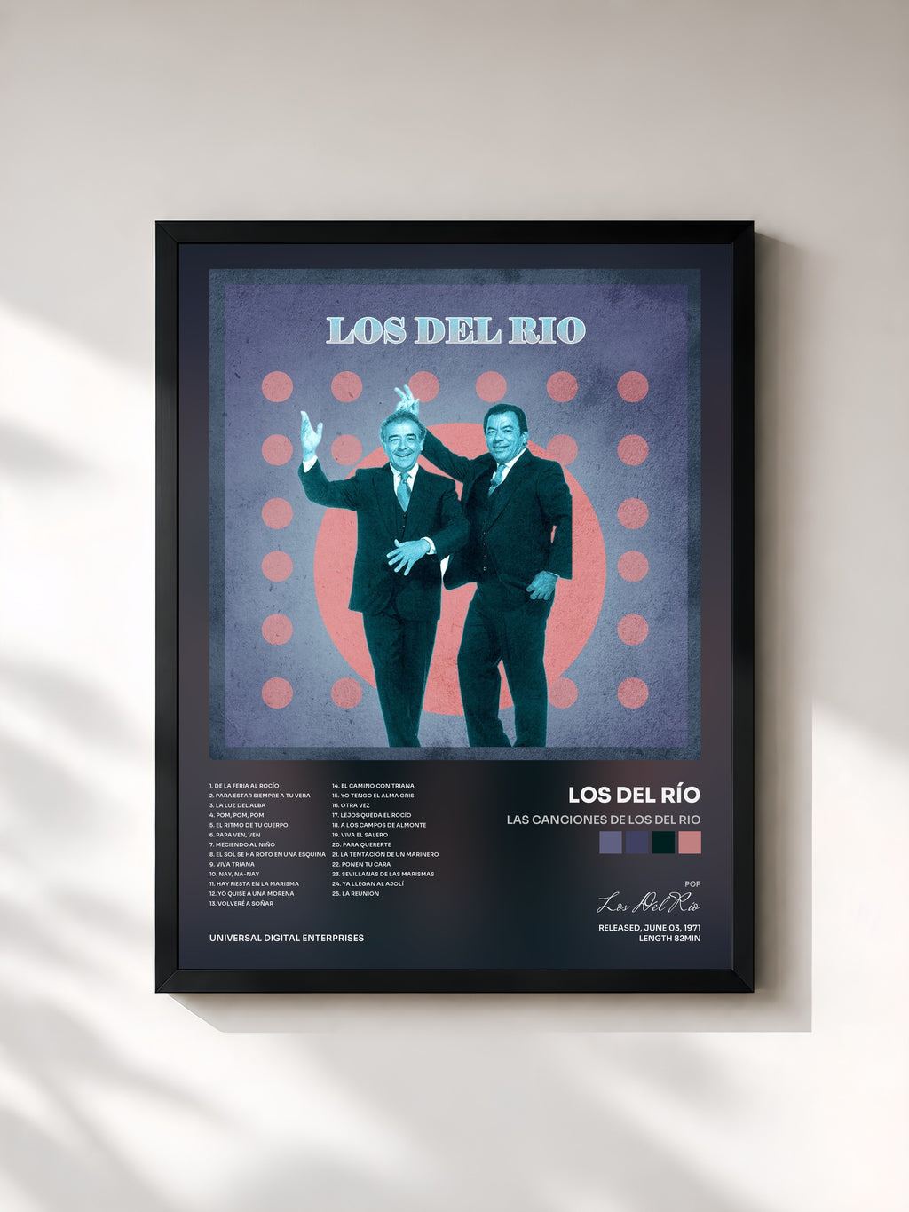 #noir Tableau de l'album Las Canciones de Los del Rio de Los Del Río, cadre noir, imprimé et encadré en France