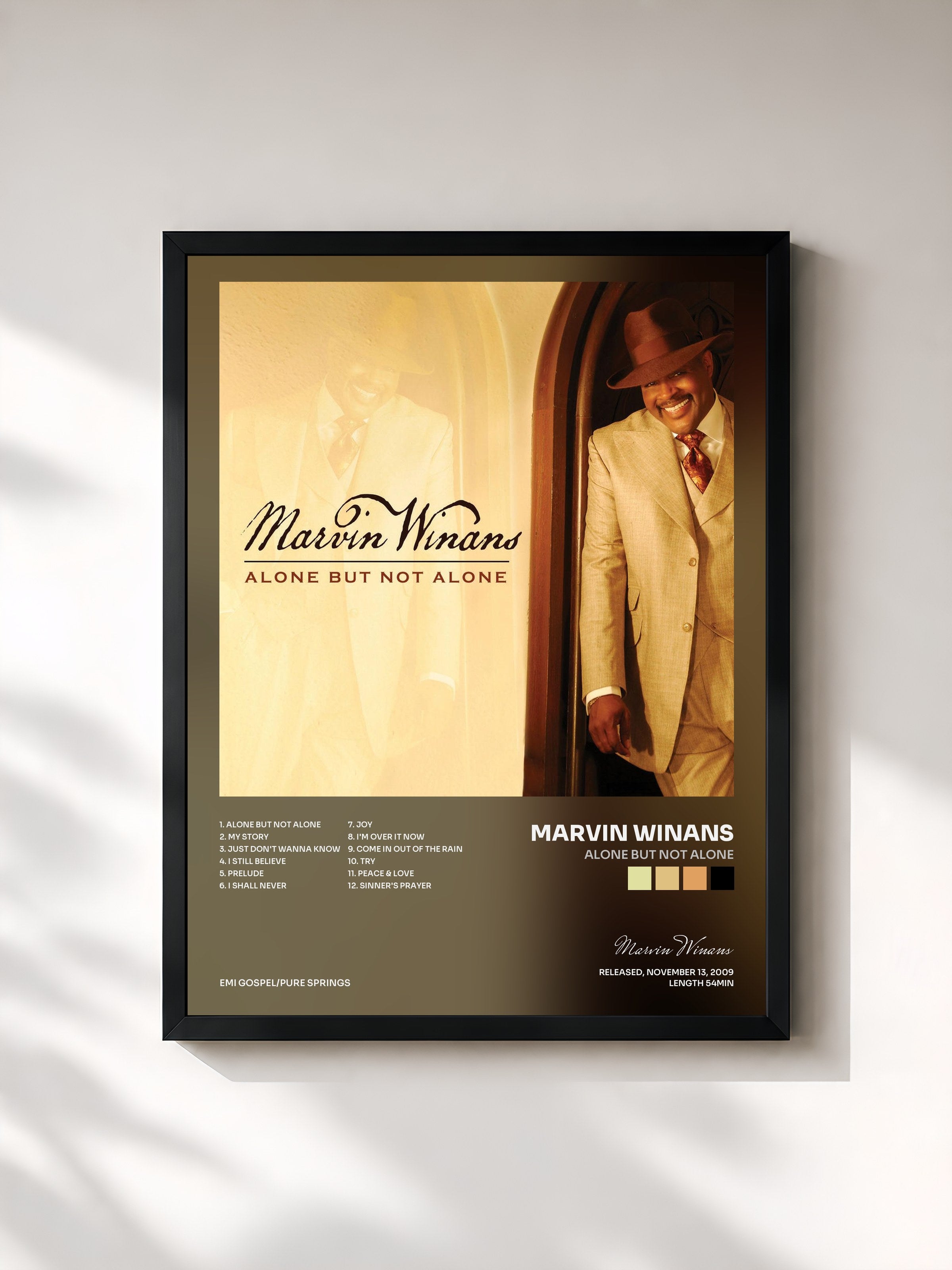 #noir Tableau de l'album Alone But Not Alone de Marvin Winans, cadre noir, imprimé et encadré en France