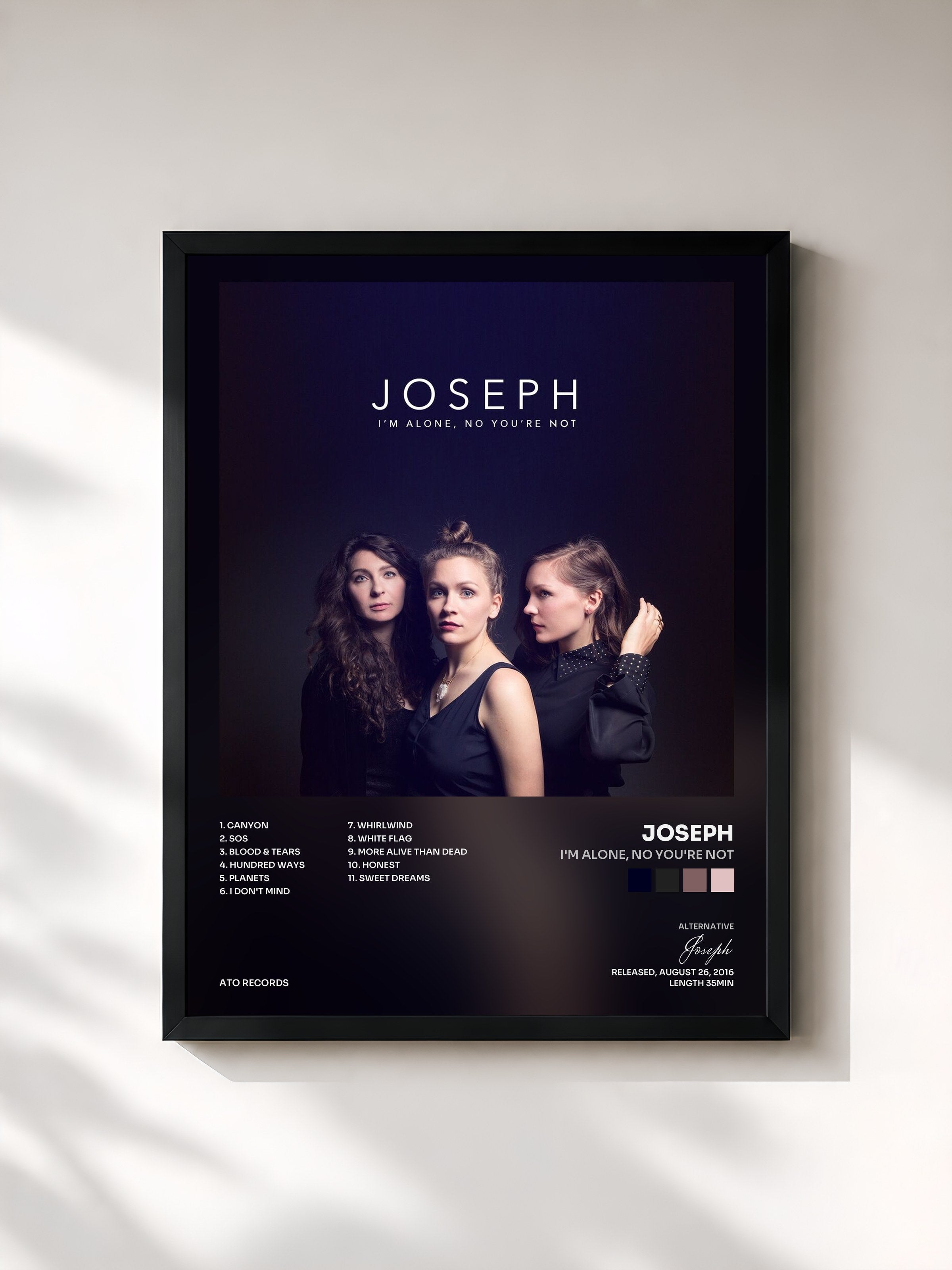 #noir Tableau de l'album I'm Alone, No You're Not de Joseph, cadre noir, imprimé et encadré en France