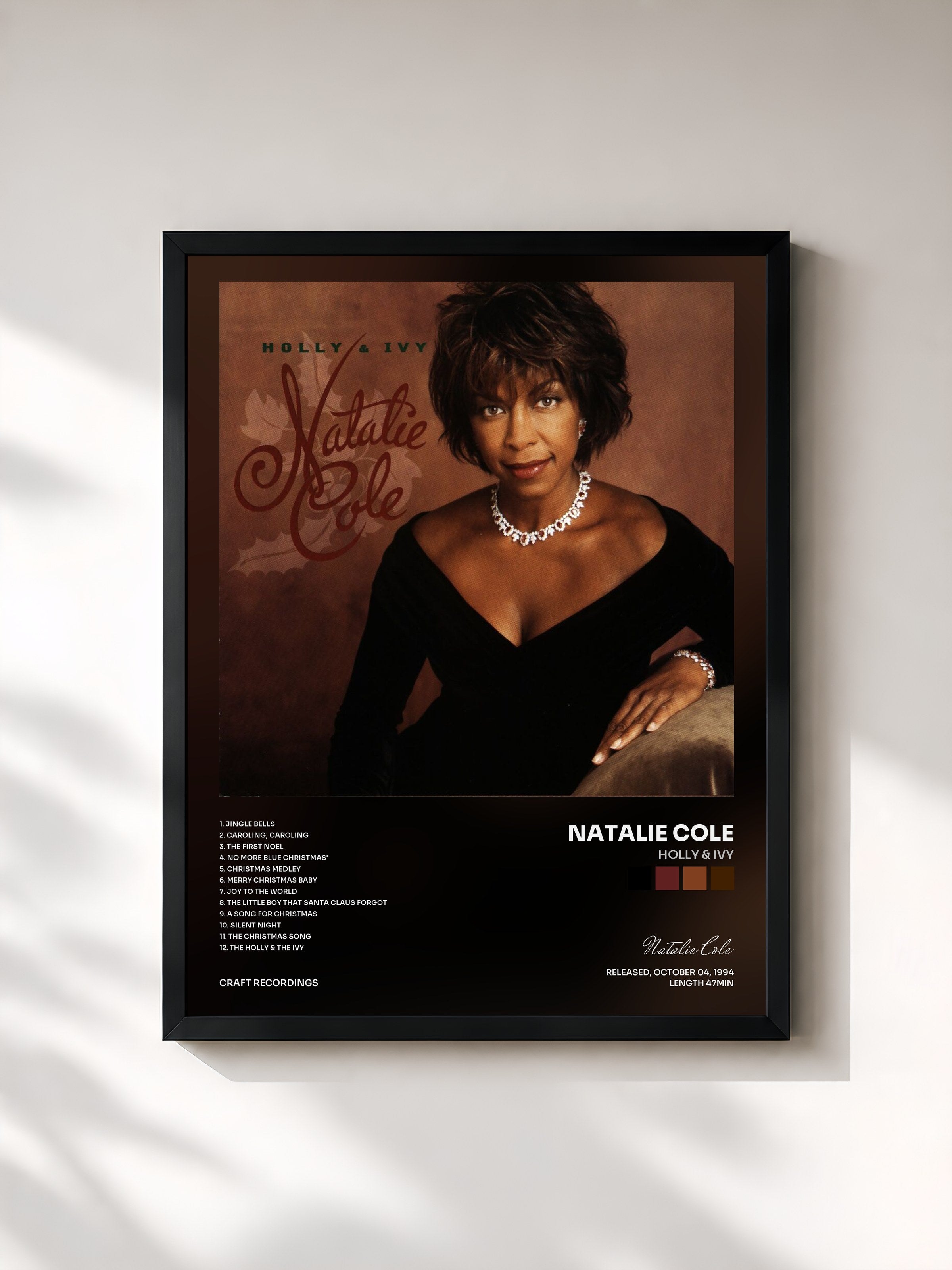 #noir Tableau de l'album Holly & Ivy de Natalie Cole, cadre noir, imprimé et encadré en France