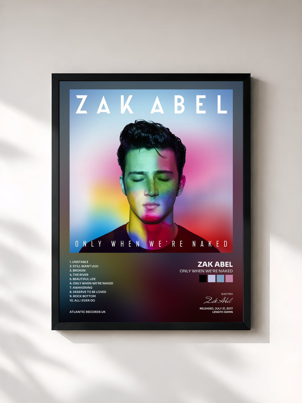 #noir Tableau de l'album Only When We're Naked de Zak Abel, cadre noir, imprimé et encadré en France