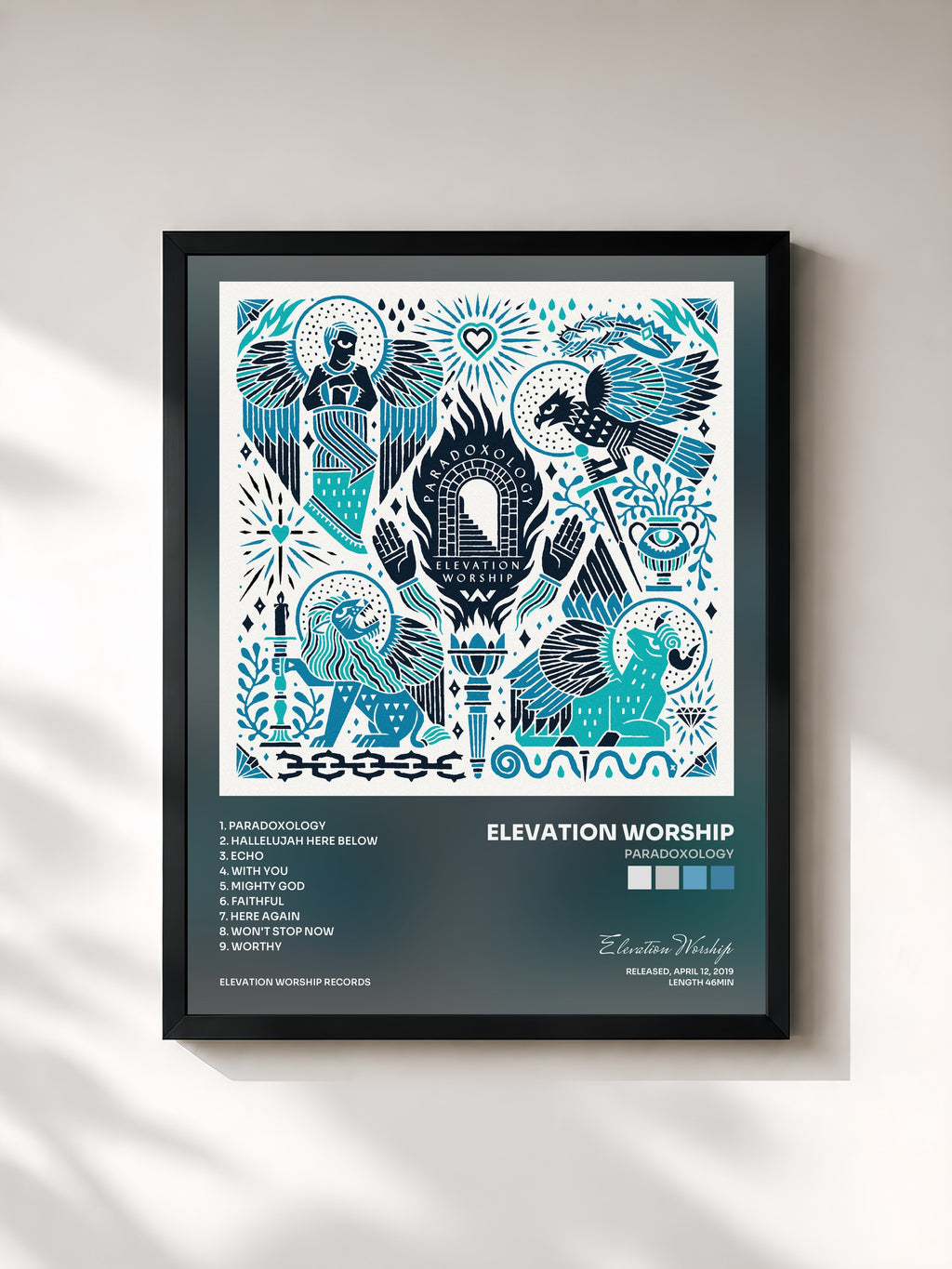 #noir Tableau de l'album Paradoxology de Elevation Worship, cadre noir, imprimé et encadré en France