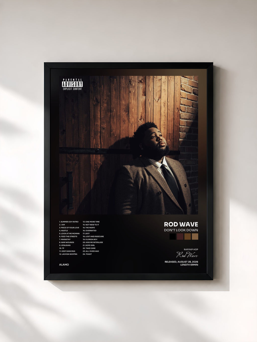 #noir Tableau de l'album Don't Look Down de Rod Wave, cadre noir, imprimé et encadré en France