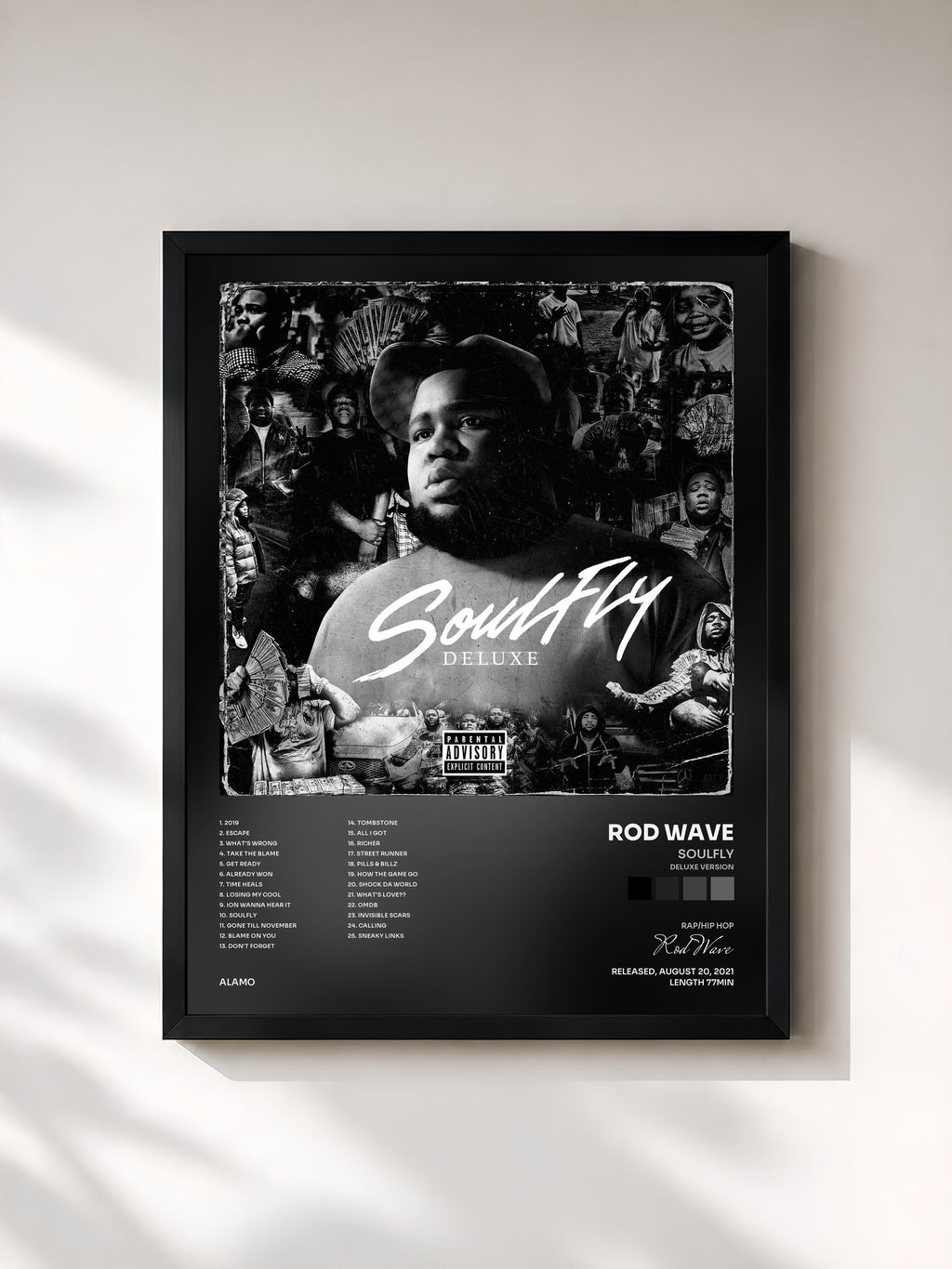 #noir Tableau de l'album SoulFly (Deluxe Version) de Rod Wave, cadre noir, imprimé et encadré en France