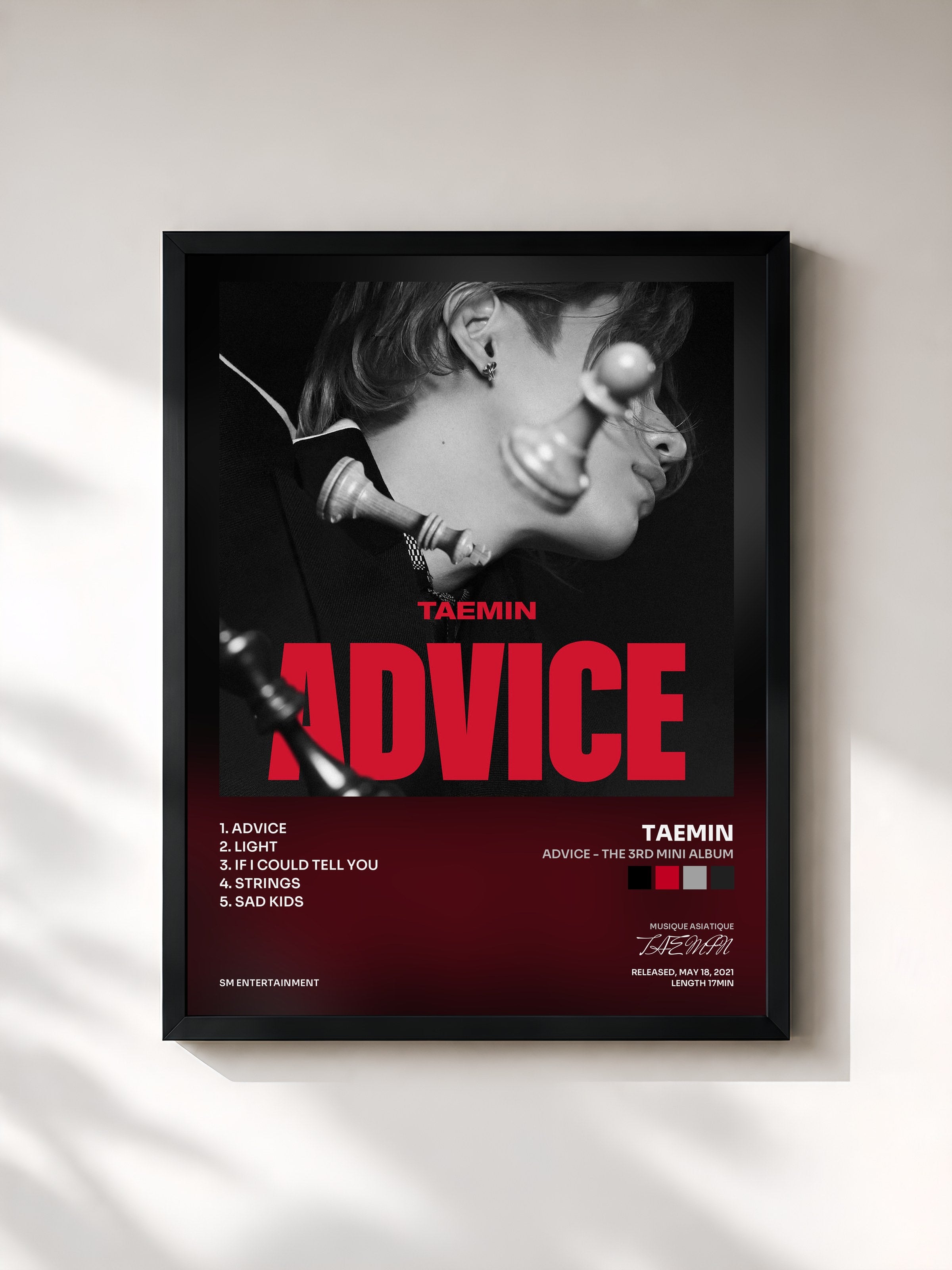 #noir Tableau de l'album Advice - The 3rd Mini Album de TAEMIN, cadre noir, imprimé et encadré en France