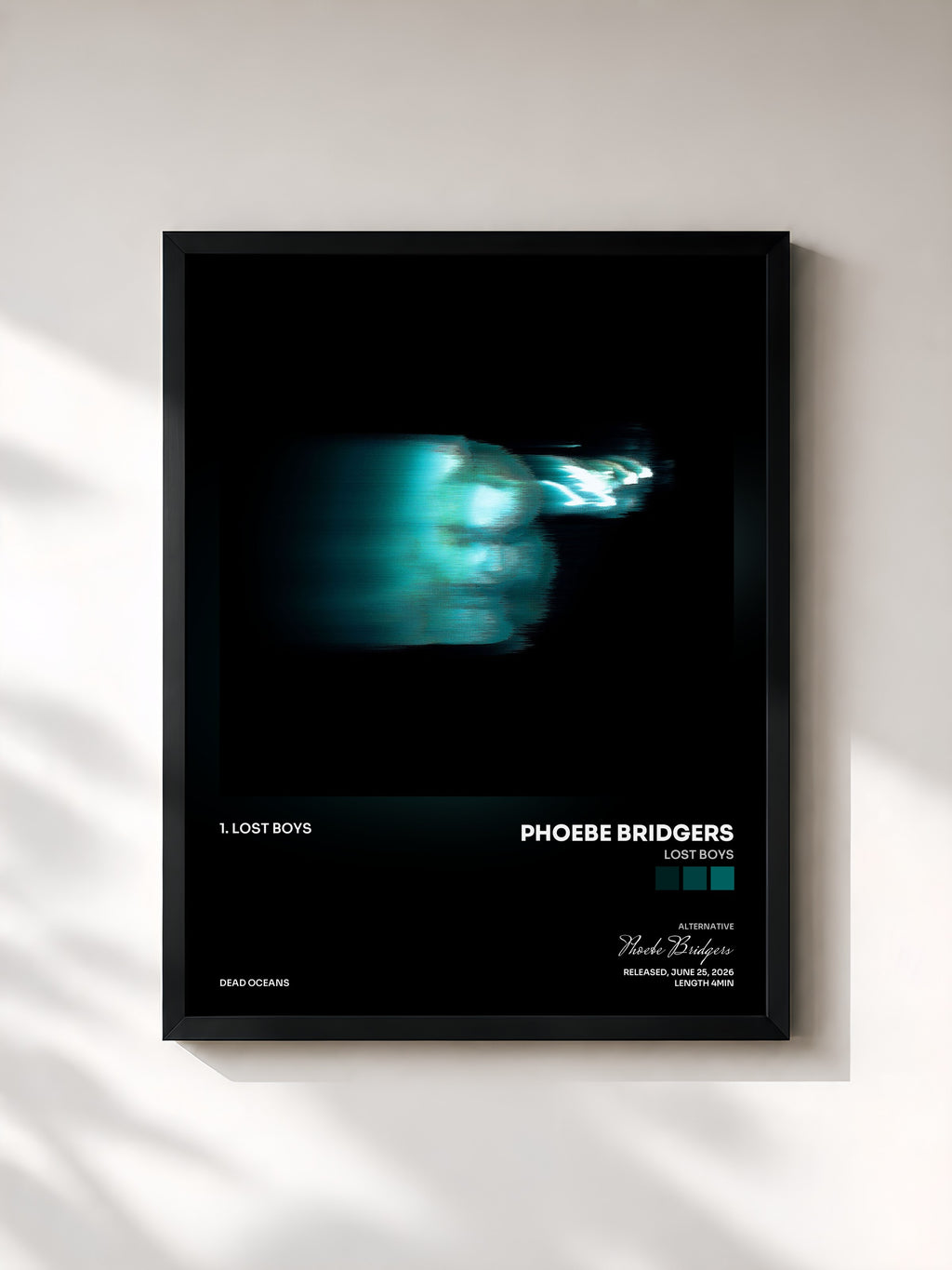#noir Tableau de l'album Lost Boys de Phoebe Bridgers, cadre noir, imprimé et encadré en France