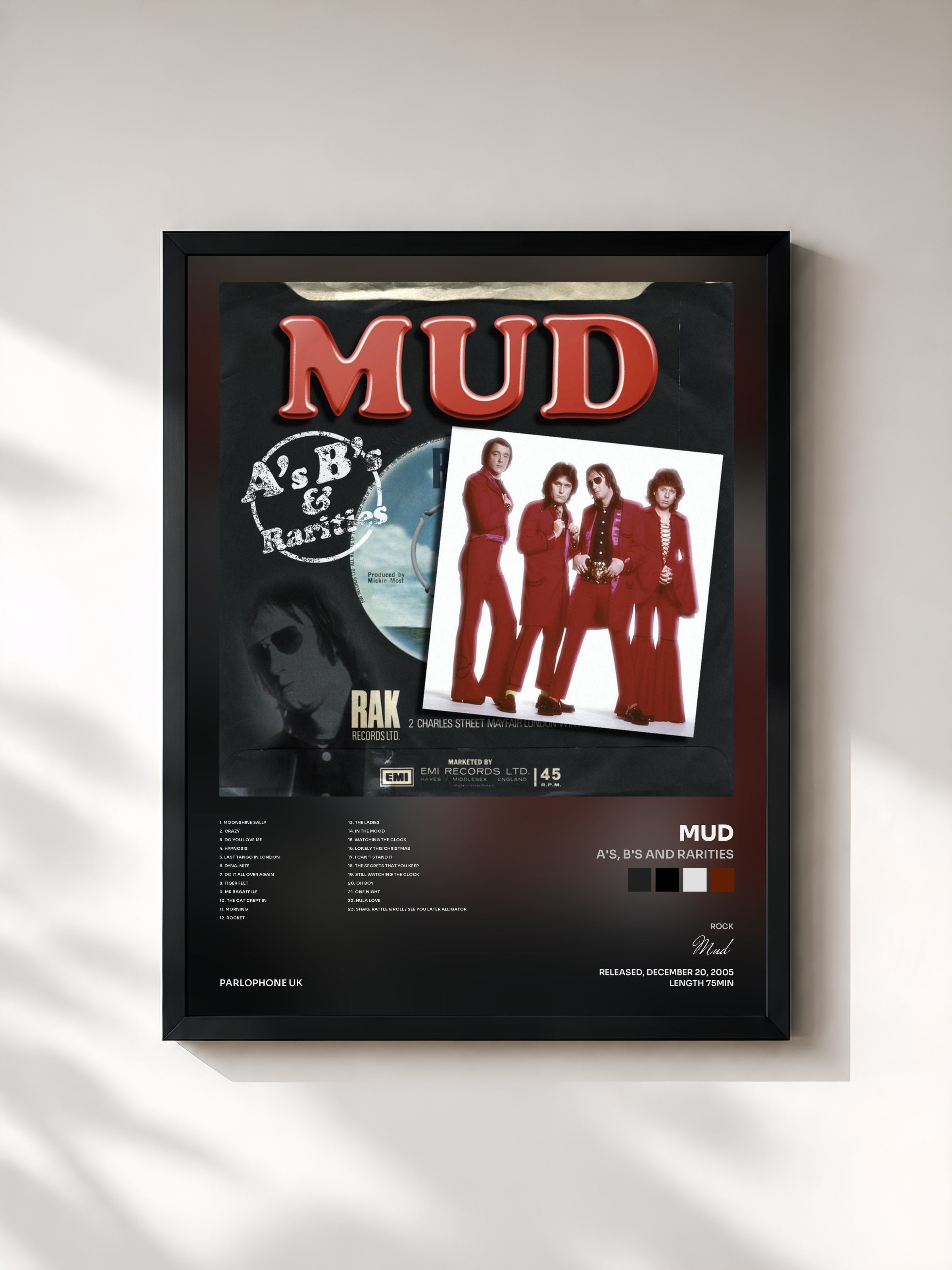 #noir Tableau de l'album A's, B's And Rarities de Mud, cadre noir, imprimé et encadré en France