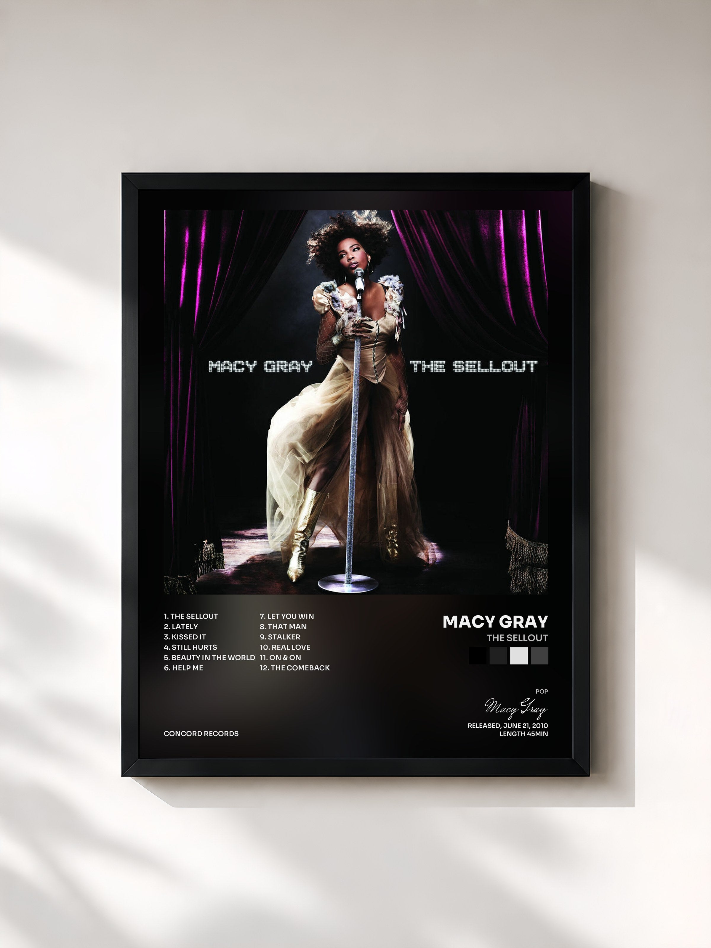#noir Tableau de l'album The Sellout de Macy Gray, cadre noir, imprimé et encadré en France