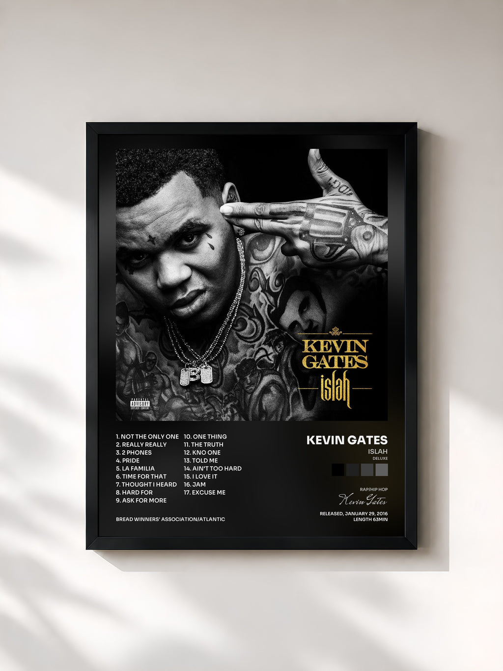#noir Tableau de l'album Islah (Deluxe) de Kevin Gates, cadre noir, imprimé et encadré en France