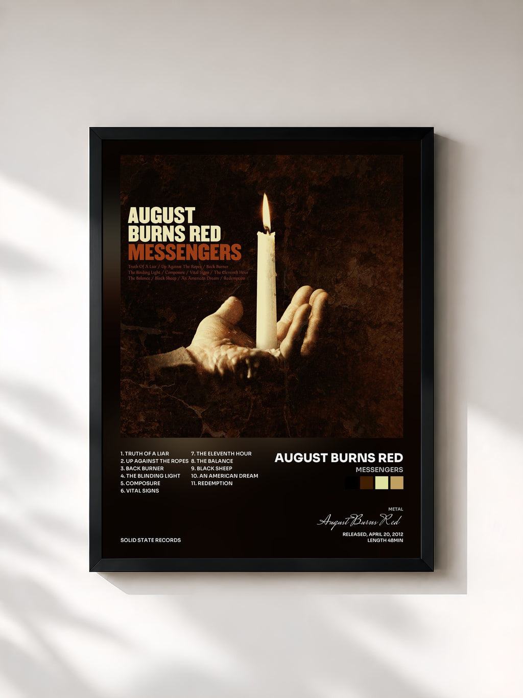 #noir Tableau de l'album Messengers de August Burns Red, cadre noir, imprimé et encadré en France