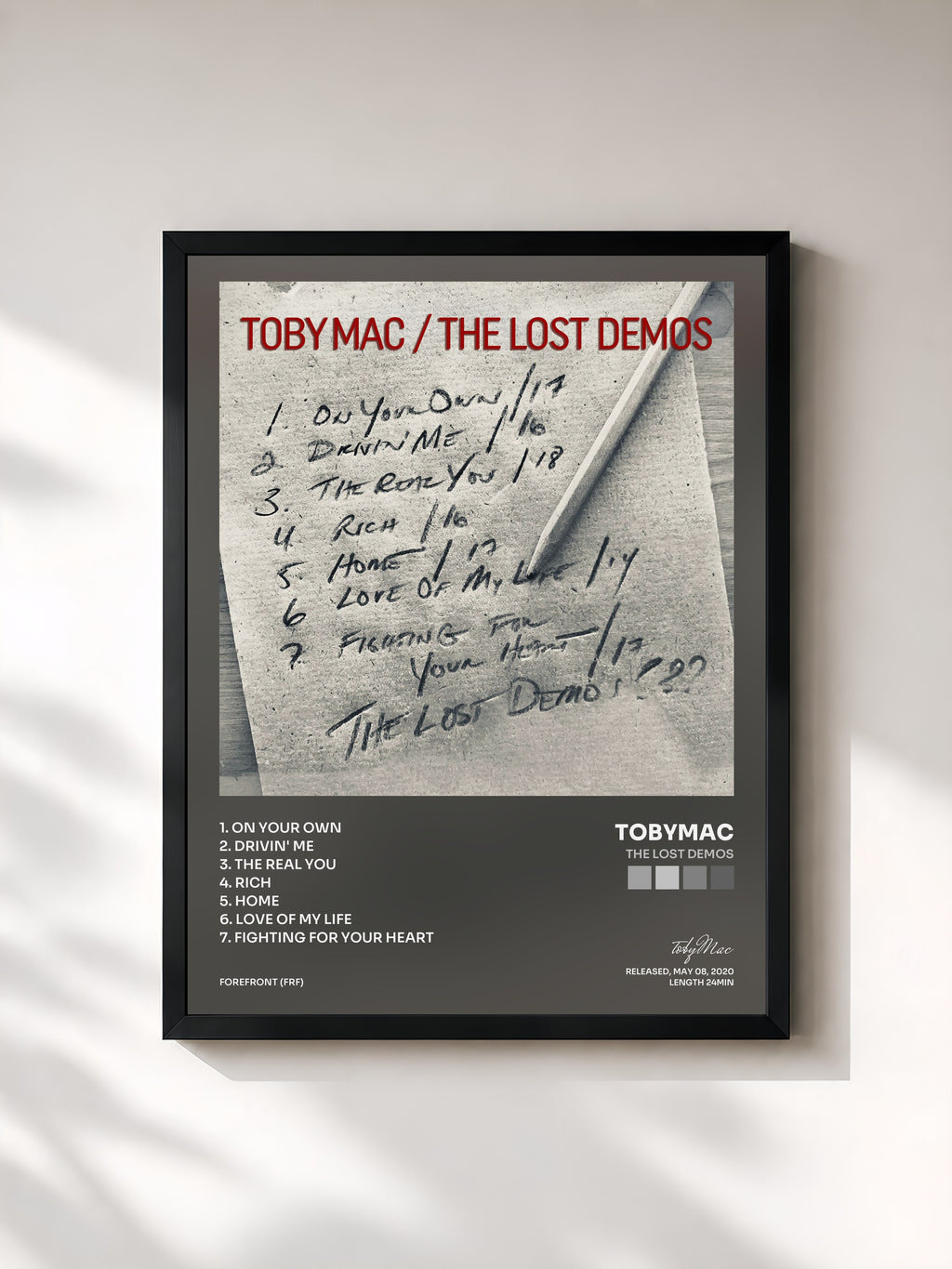 #noir Tableau de l'album The Lost Demos de tobyMac, cadre noir, imprimé et encadré en France