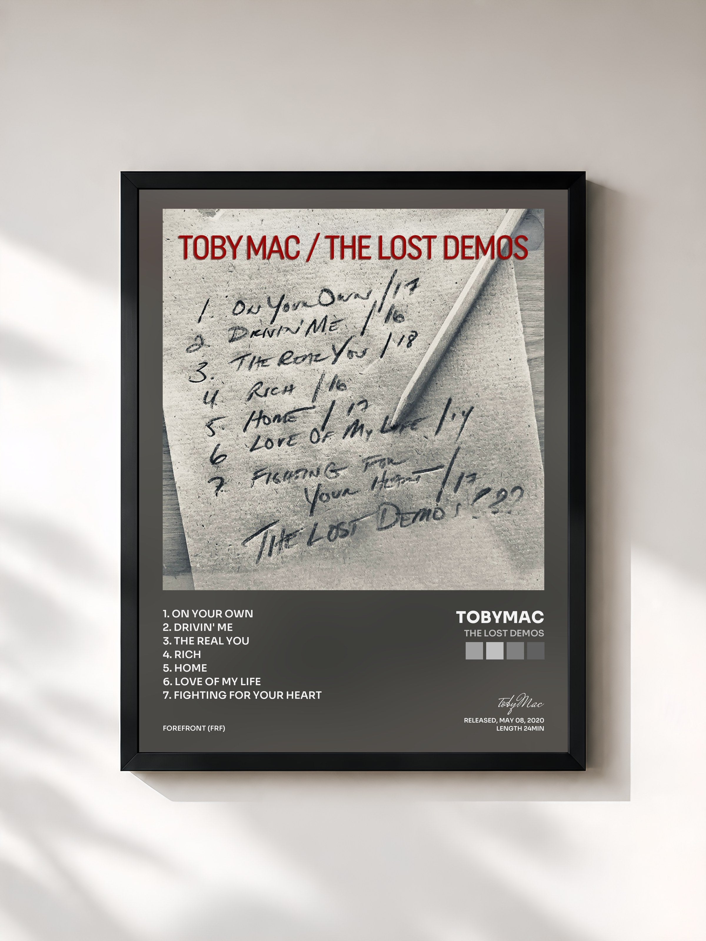 #noir Tableau de l'album The Lost Demos de tobyMac, cadre noir, imprimé et encadré en France