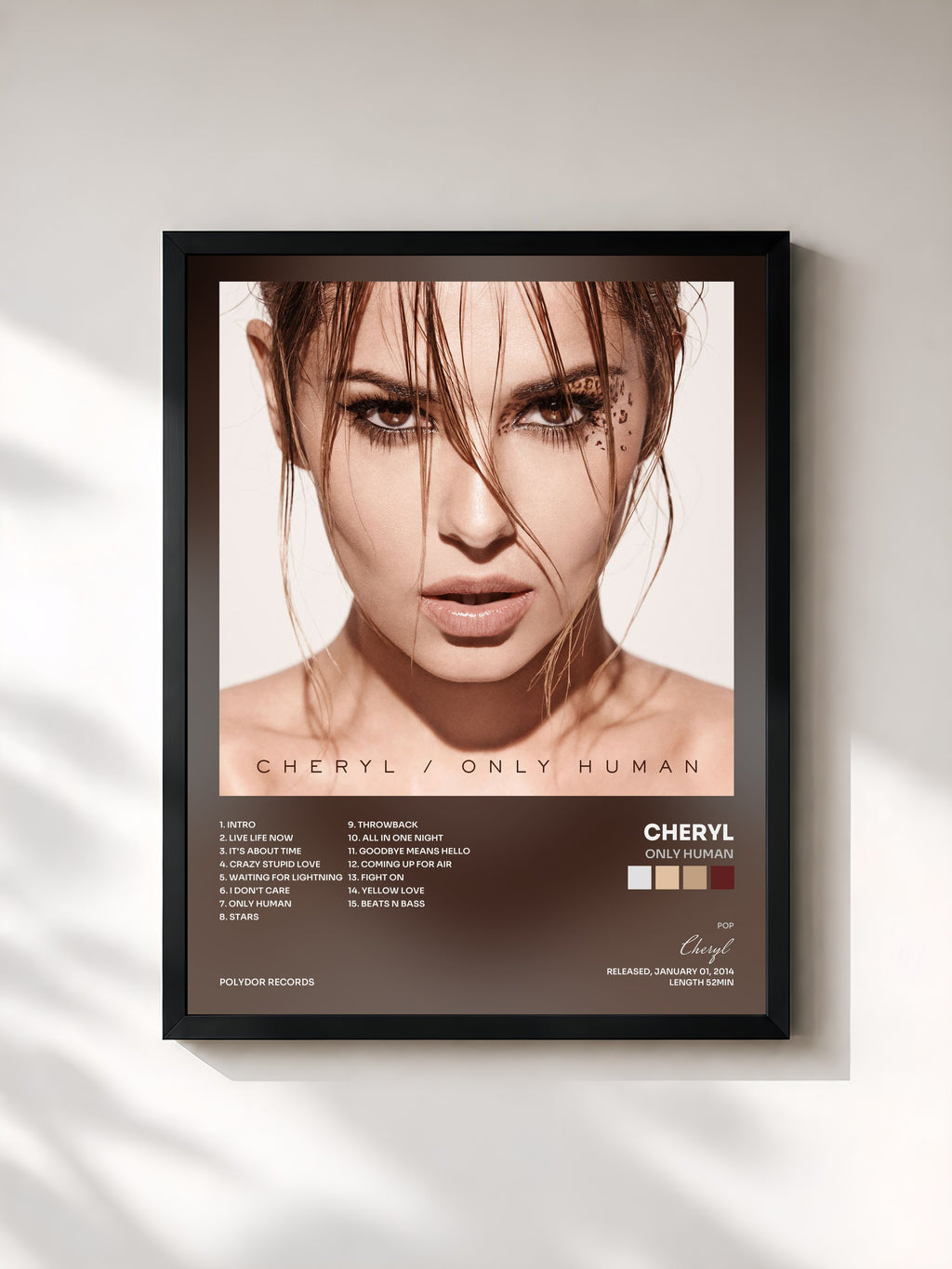 #noir Tableau de l'album Only Human de Cheryl, cadre noir, imprimé et encadré en France