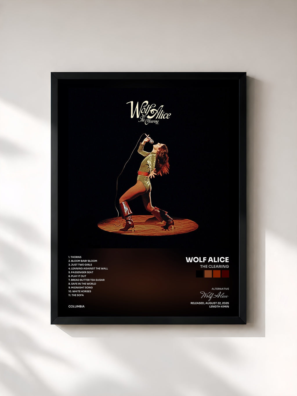 #noir Tableau de l'album The Clearing de Wolf Alice, cadre noir, imprimé et encadré en France